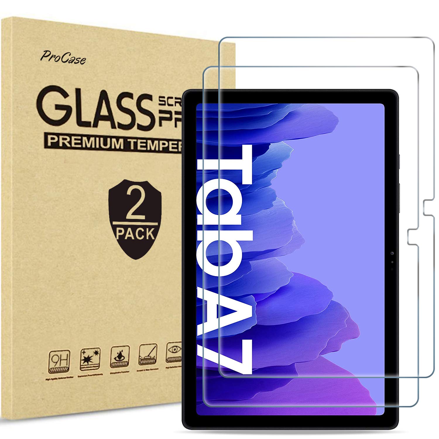 Procase 2 Pack Galaxy Tab A7 10.4 2020 Screen Protector T500 T503 T505 T507, Tempered Glass Screen Film Guard For 10.4 Inch Galaxy Tab A7 2020 Tablet Sm T500 Sm T503 Sm T505 Sm T507