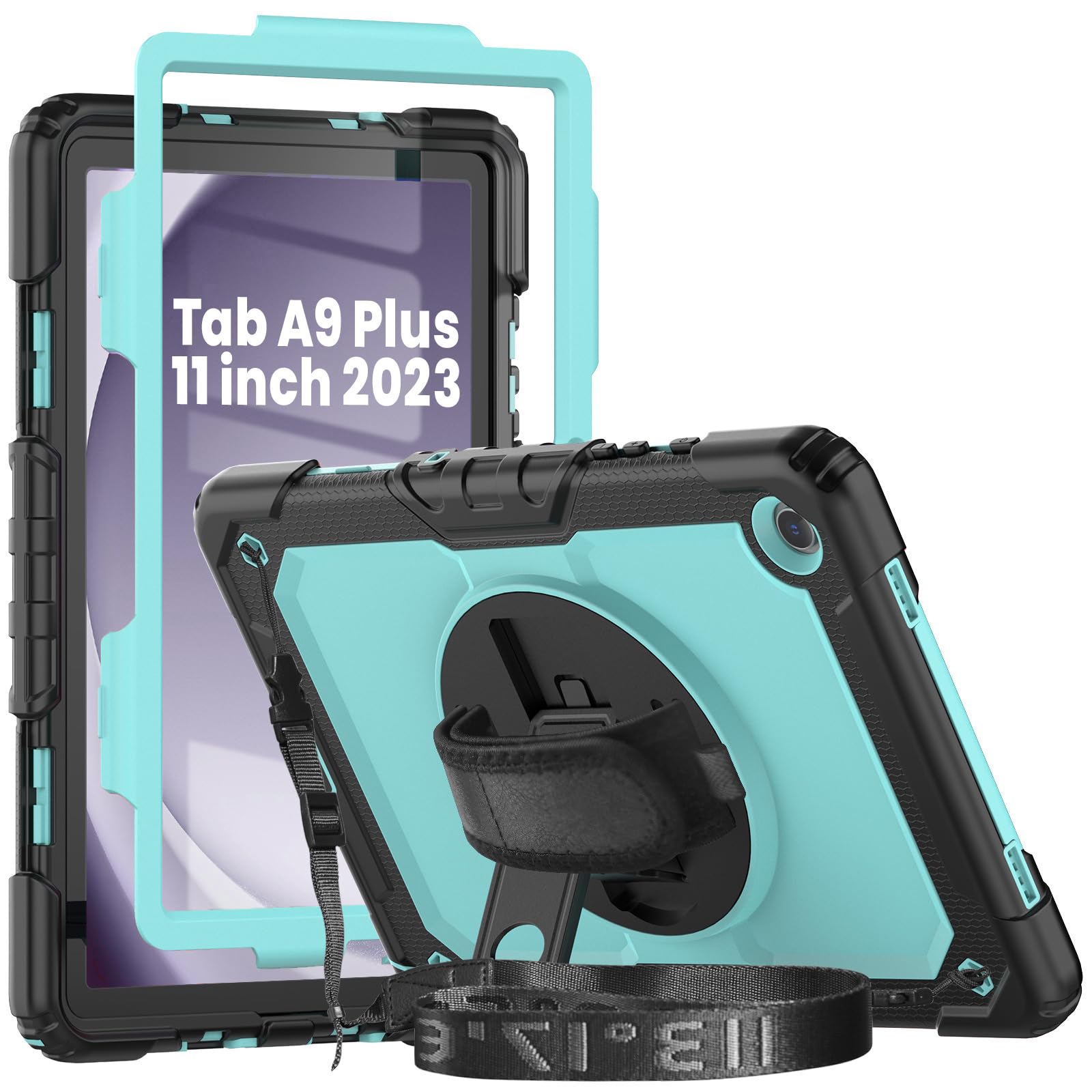 Herize Samsung Tab A9+ Case 11 Inch With Screen Protector Pen Holder | Drop Proof Silicone Rugged Protection Case W/360 Rotating