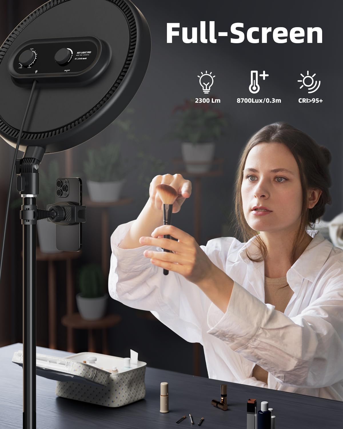 Todi Large Ring Light With 79'' Stand, 6500K Full Screen Selfie Ring Light With Stand And Phone Holder, Professional Big Ring Li