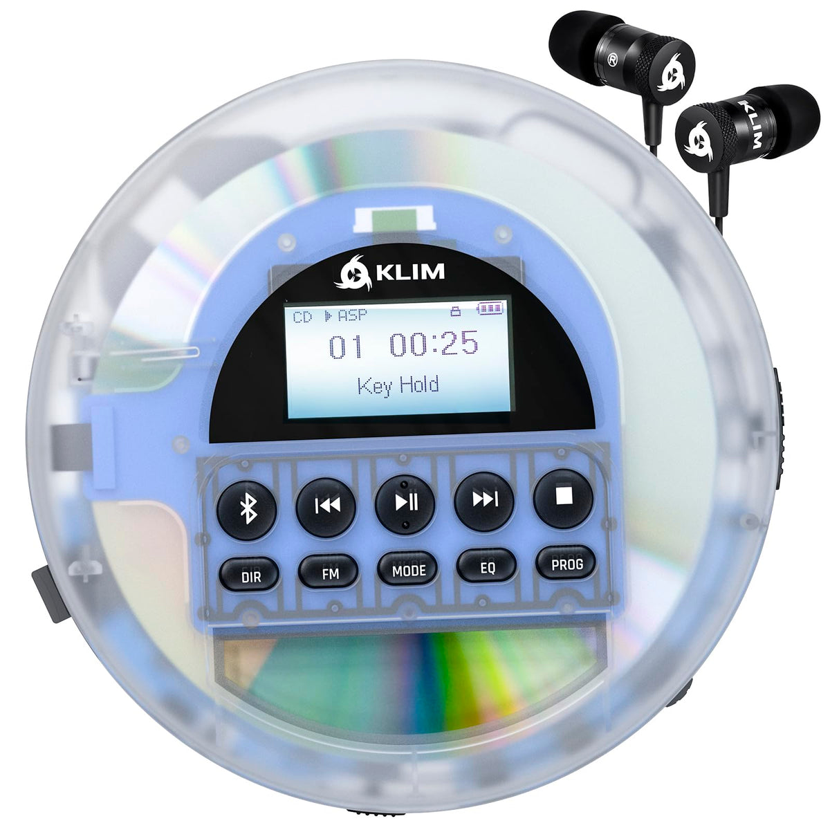 Klim Nomad Transparent   New 2023   Portable Cd Player Walkman With Long Lasting Battery   Includes Headphones   Radio Fm   Mp3 