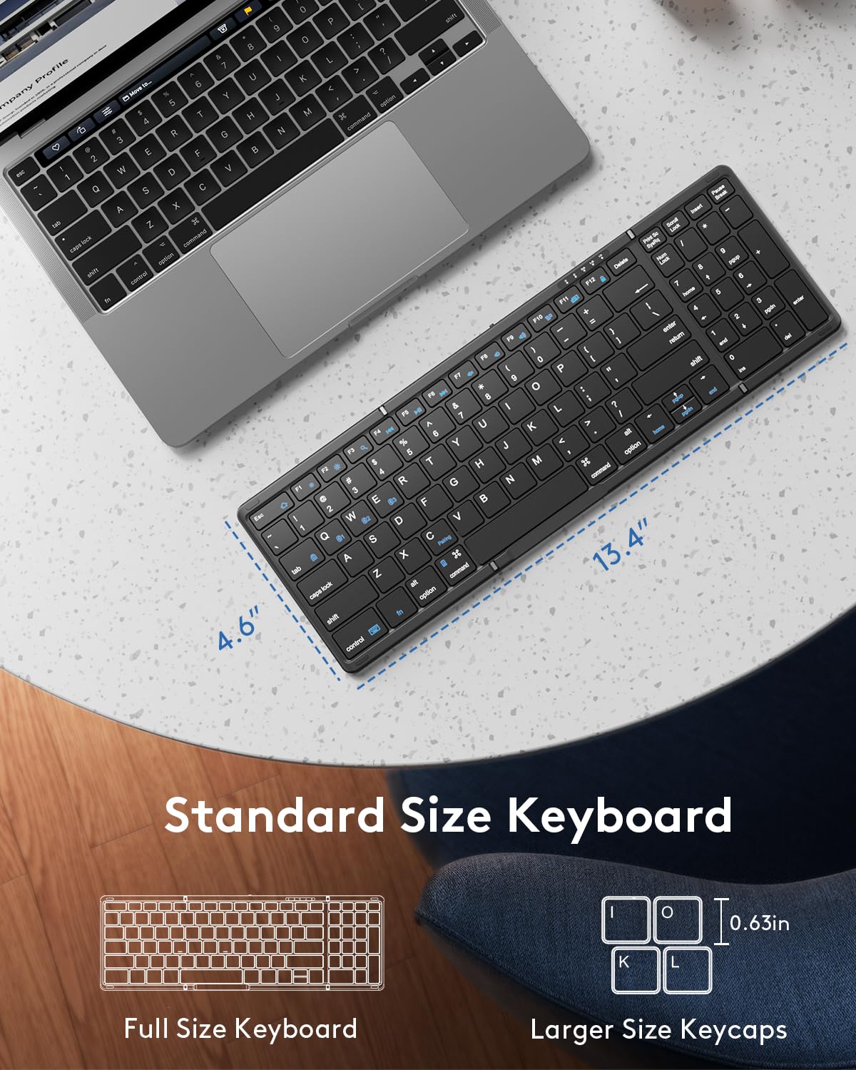 Foldable Bluetooth Keyboard With Numeric Keypad, Samsers Full-Size Wireless Folding Keyboard With Pu Leather, Portable Travel Ke