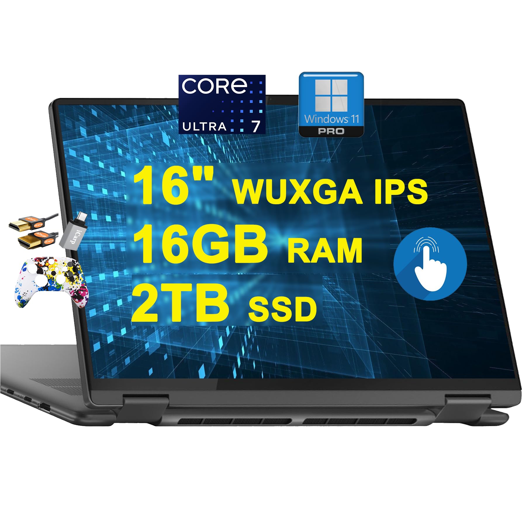 Lenovo Yoga 7 16 2-in-1 AI PC Laptop 16 WUXGA IPS Touch Glossy Intel 12-core Ultra 7 155U 16GB RAM 2TB SSD Backlit Fingerprint T