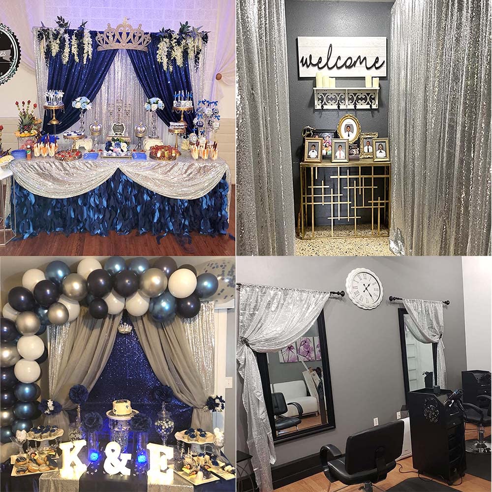 Tcbesto Silver Sequin Backdrop Curtains 2Ftx8Ft 2 Panels Sparkle Backdrop Curtain Drapes Glitter Backdrop Photo Background For W
