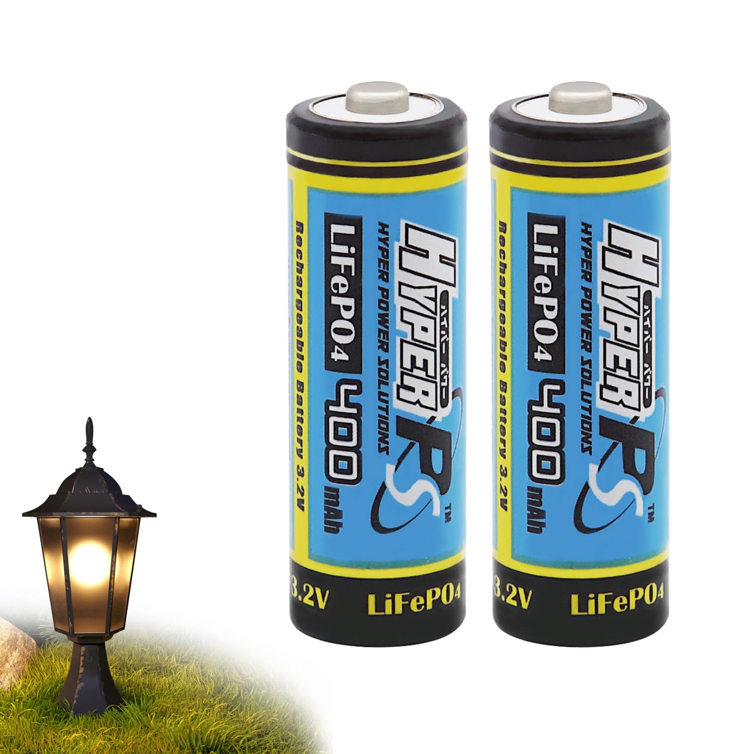 HyperPS (2-Pack) 3.2V LiFePo4 14430 (14 x 43mm) 400mAh Rechargeable Battery for Solar Panel Light, Tooth Brush, Shaver, Flashlig