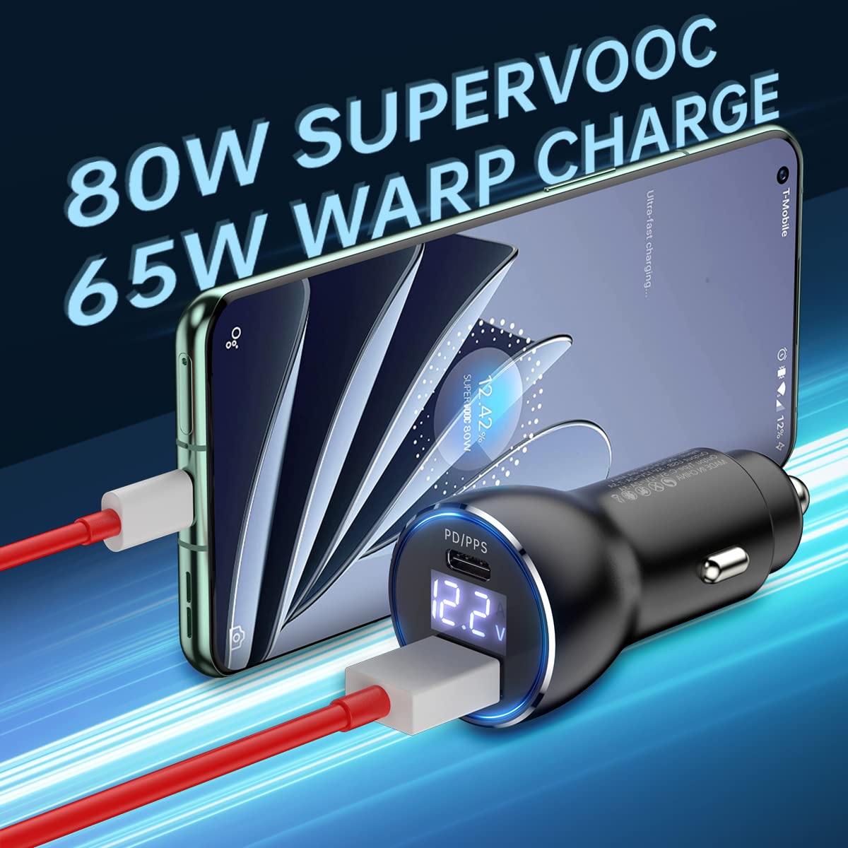 Supervooc 80W Car Charger Warp Charge 65W For Oneplus 12 12R 11 10 Pro 9 10T 10R 8T 8 7T 7 6T 9R Open Nord 2T Ce 2 Lite N20 N10