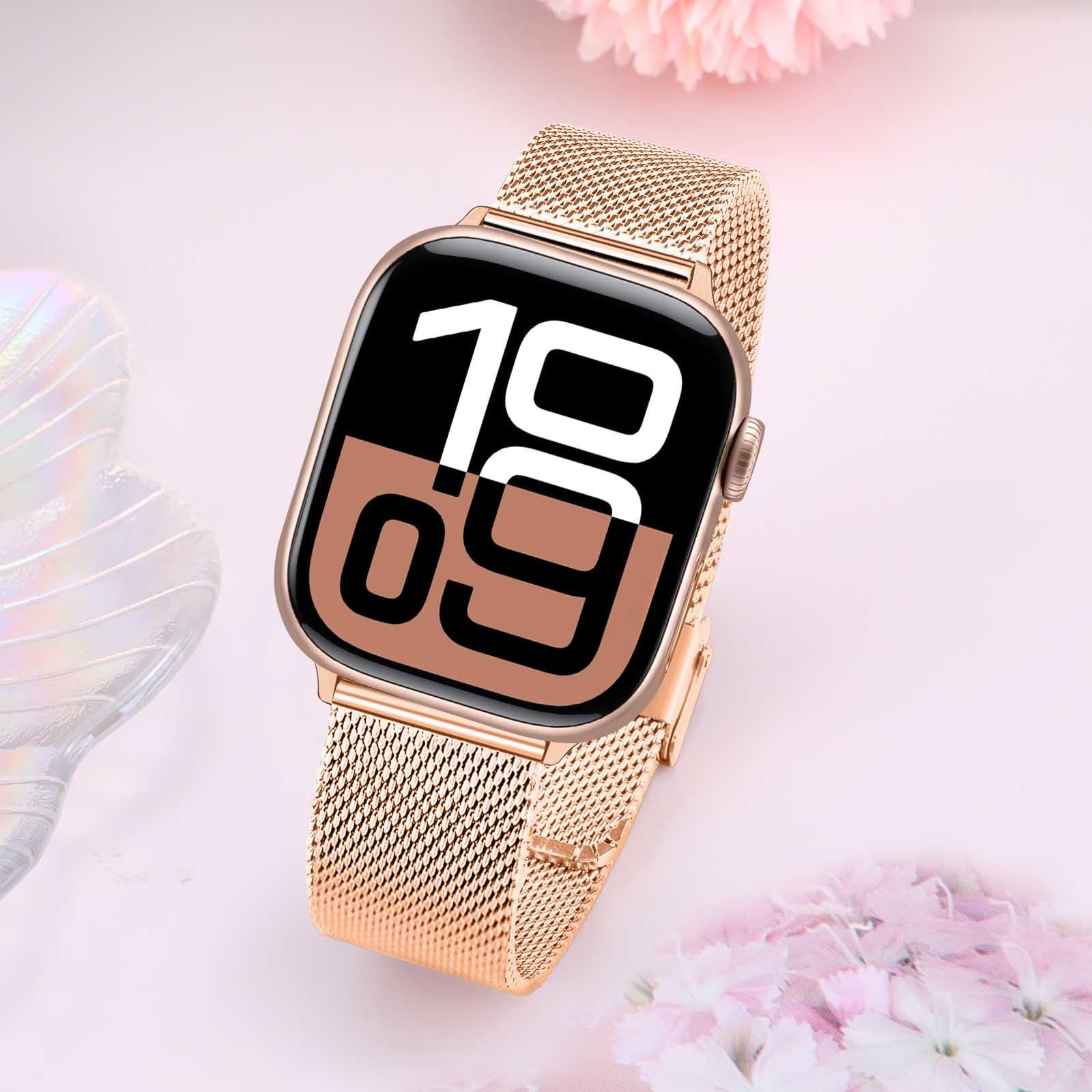 Trumirr Rose Gold Band For Apple Watch Series 8 7 38Mm 40Mm 41Mm Women, Mesh Stainless Steel Watchband Feminine Strap Replacemen