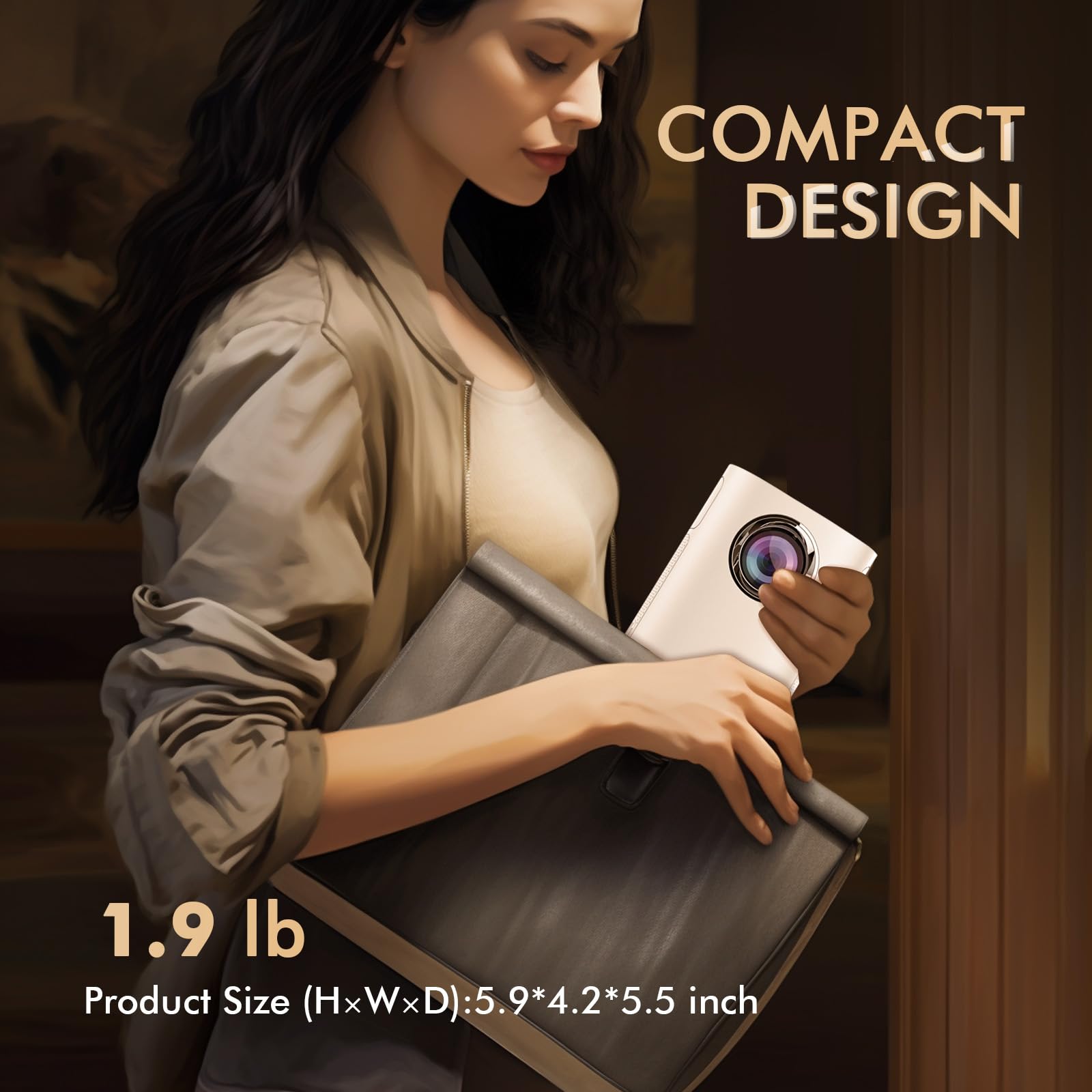 Mini Projector, Max 250'' 17000 Lux Intelligent Eye Protection Portable Projector, Dual Hi Fi Speakers Movie Projector For Home