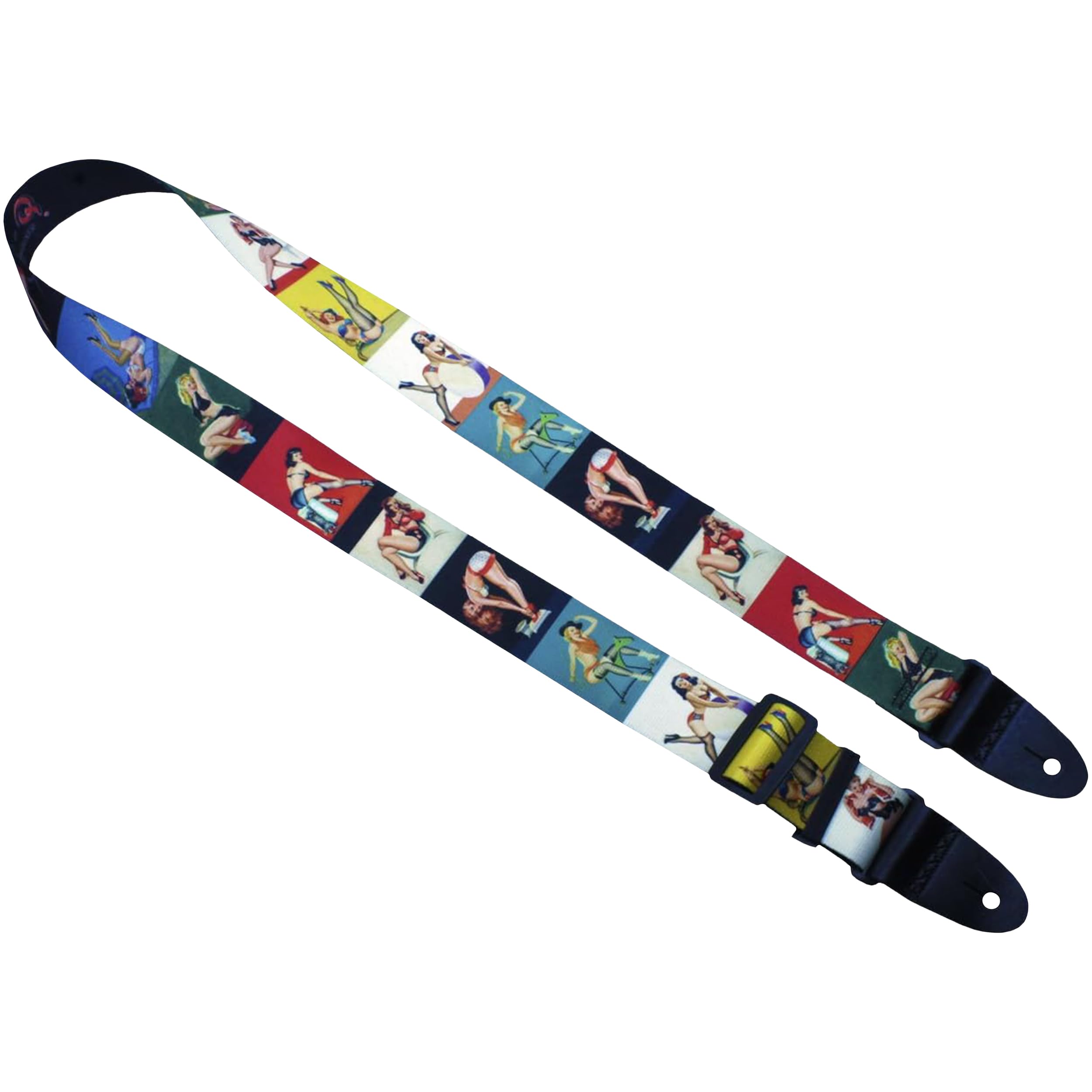 Killer Q Guitar Strap   Stylish Straps For Electric And Acoustic Guitars With Leather Tabs, 2 Inches X 5 Feet, Pin Up Girls