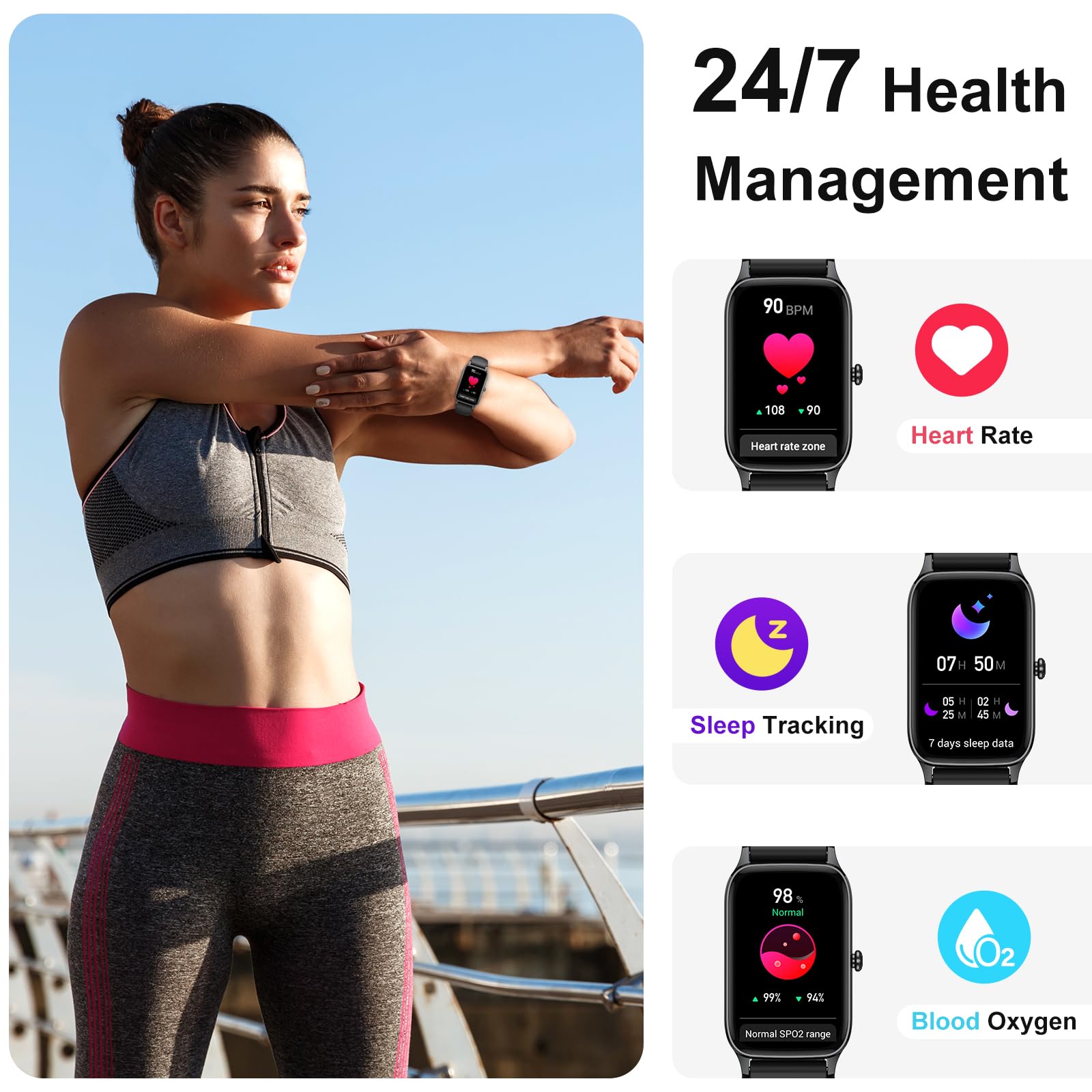 Smart Watch(Answer/Make Call), 2025 Fitness Activity Tracker For Men Women, 1.57    Smartwatch With Heart Rate/Sleep Monitor/Ped