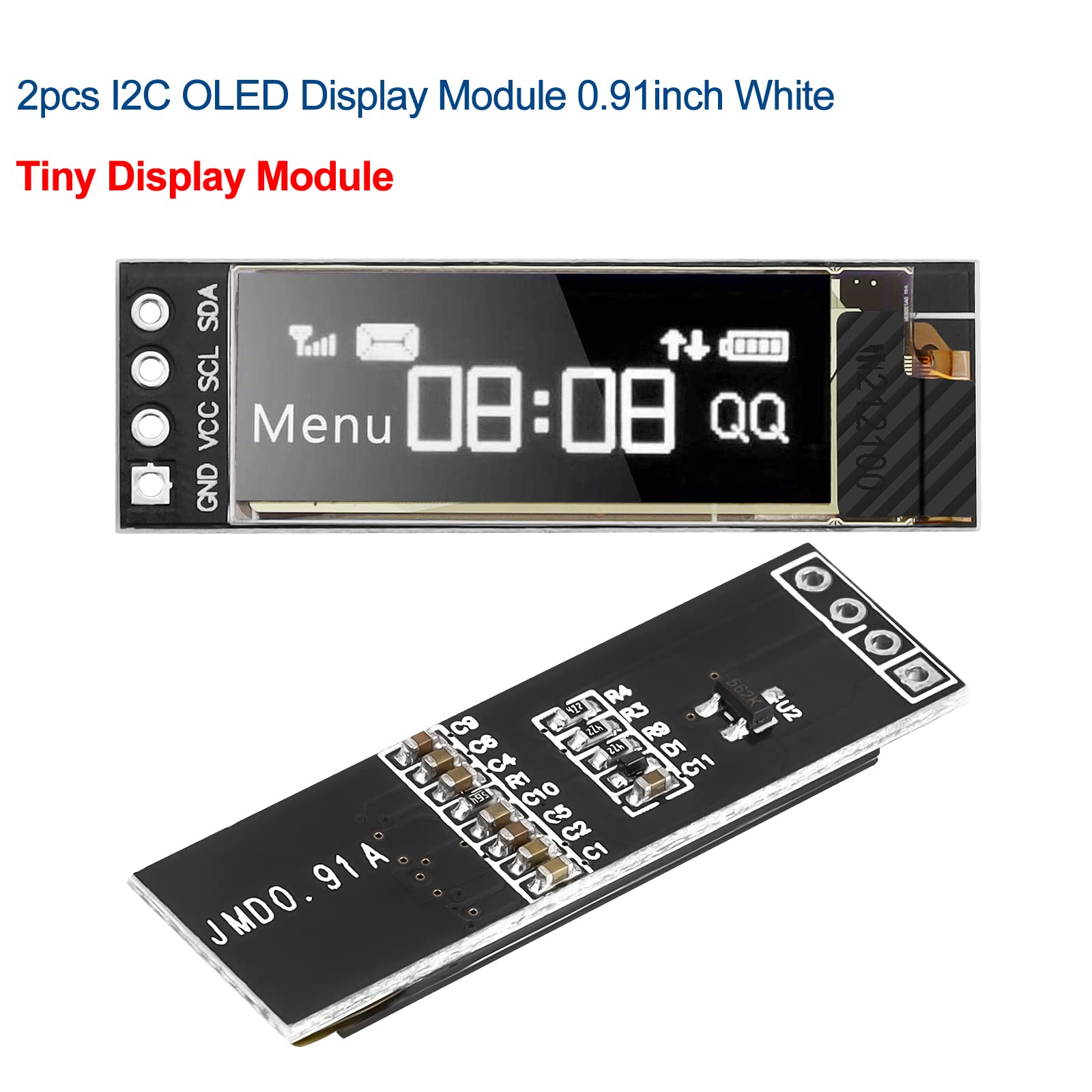 Makerfocus 2Pcs I2C Oled Display Module 0.91 Inch I2C Ssd1306 Oled Display Module White I2C Oled Screen Driver Dc 3.3V~5V For Ar