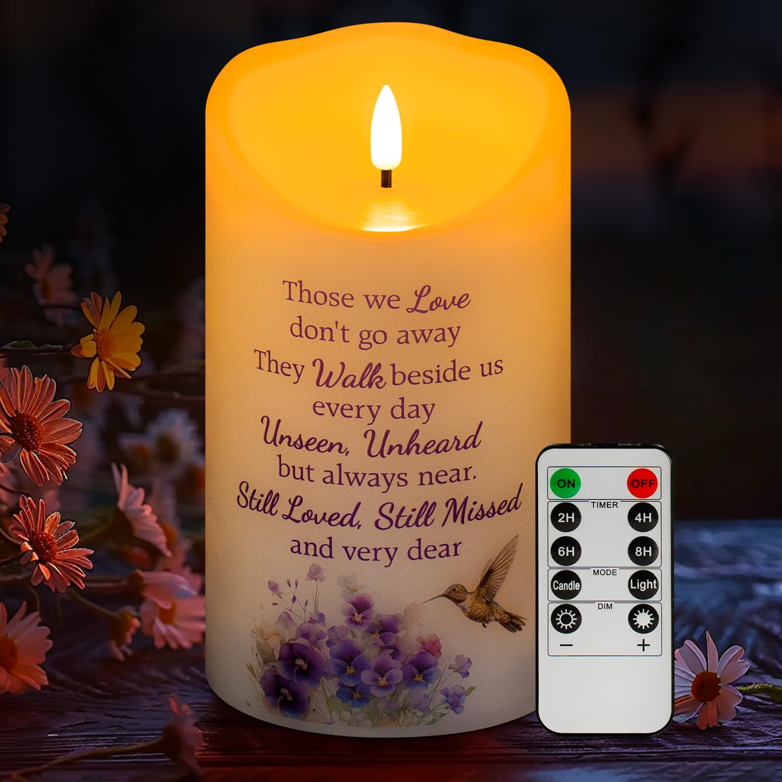 Hn Haiinaa Hummingbird Flameless Memorial Candle, Real Wax Led Light With Remote For Loss Of Loved One, Mother, Father   Remembr