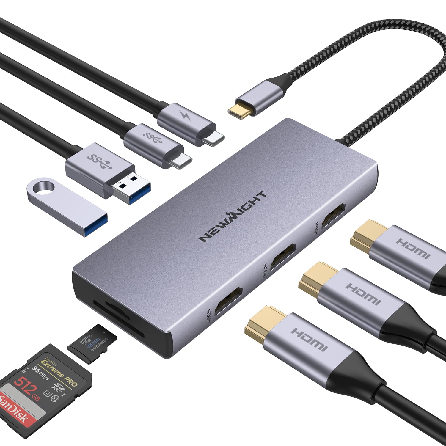 Usb C Docking Station, Newmight 9 In 1 Usb C To 3 Hdmi Adapter With 100W Pd, 2 Usb A 3.0, Usb C 3.0, Sd/Tf Card Reader, Usb C Hub Multiple Monitor Adapter For Macbook Pro, Iphone 15/15 Pro, Hp, Dell