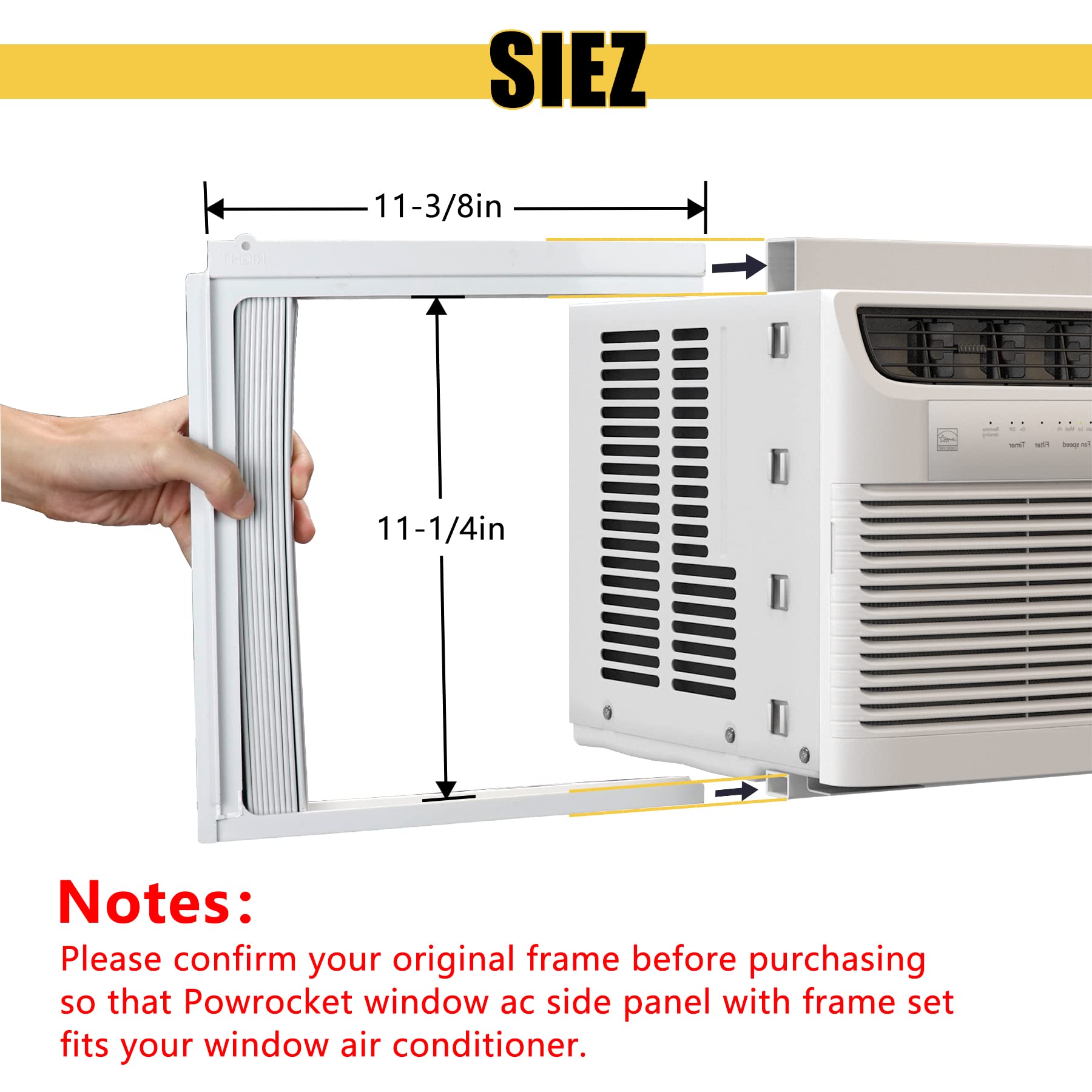 Powrocket Window Ac Side Panel With Frame Set,Air Conditioner Accordion Filler Curtain Replacement Kit,Fits Most 5000 Btu Window