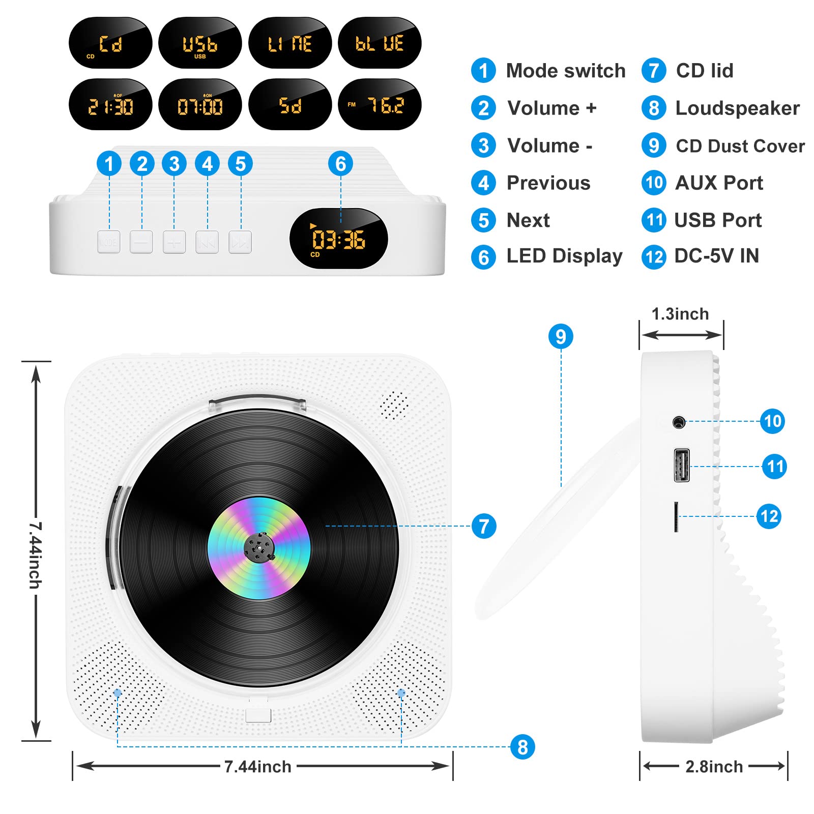 Austepax Portable Cd Player With Speakers Portable Cd Player With Bluetooth Support Timed Portable Cd Player With Headphones Cd