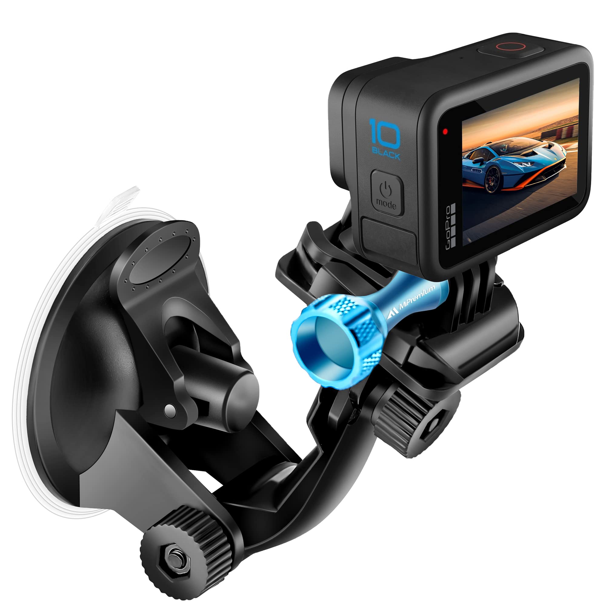 MiPremium Car Suction Cup Mount for GoPro Hero13/12/11/10/9/8/7/6/5/4/3/3+/2 Max, Hero+, Session & Other Action Cameras Car Wind