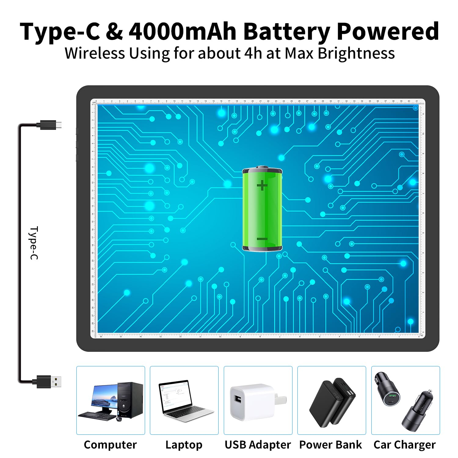 Rechargeable A3 Diamond Art Light Board With Carry Bag, 5600 Lux Tracing Light Box With Side Physical Buttons, 3 Colors & 6 Leve