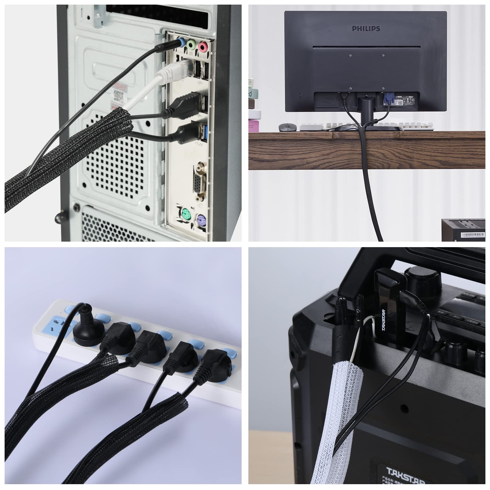 Agptek Cable Sleeve, 6.6Ft   1.5 Inch Cord Management Wire Organizer Under Desk, Home Office Computer Wire Cover Hider Cord Prot