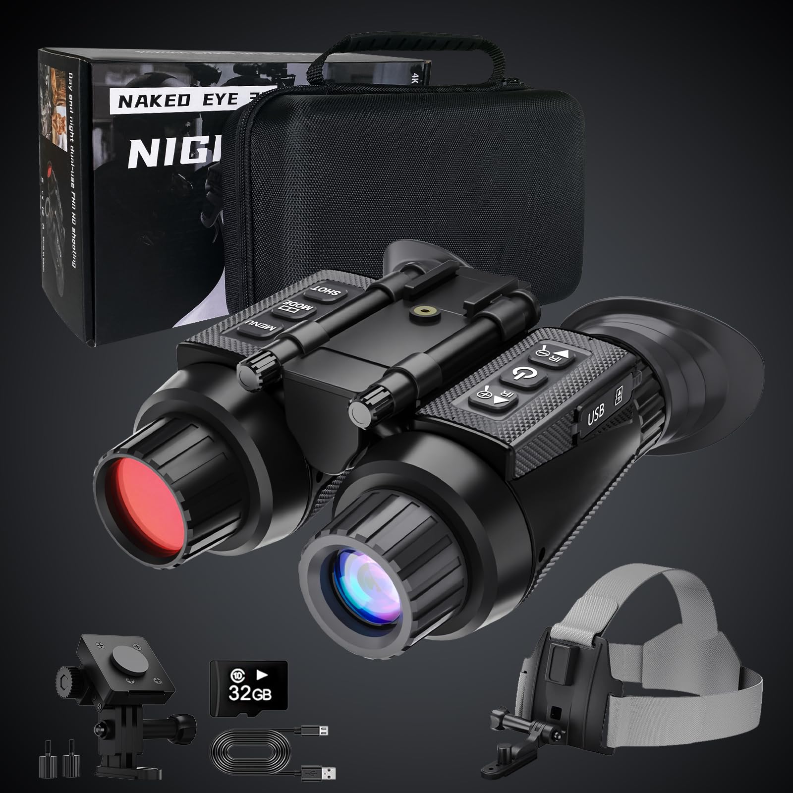 Goyojo 4K Head-Mounted Night Vision Goggles & Binoculars For Adults - Infrared Nvg With Manual Focus & 8X Digital Zoom For Hunti