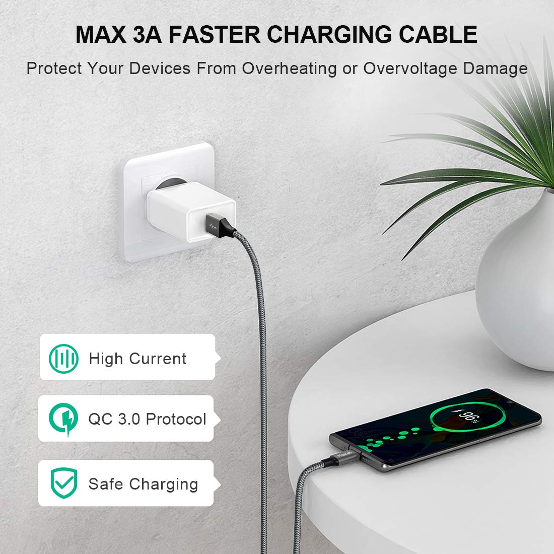 Etguuds Long Usb C Cable 10Ft Fast Charging, 2 Pack Nylon Braided Usb A To Type C Charger Cable Compatible With Samsung Galaxy Note 20/10/10+/9/8, S10 S10E, S20 S9 S8 Plus, A10E A20 A30 A40 A50 A70