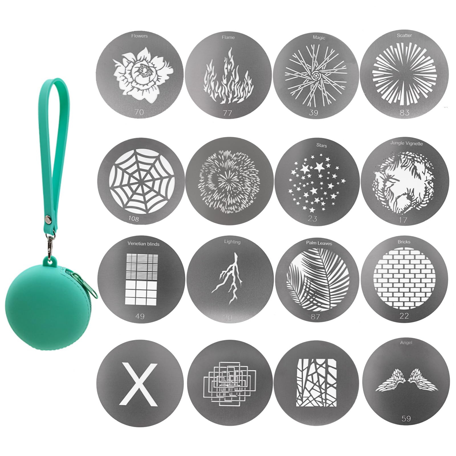 16Pcs Round Gobos Kit For Optical Snoot,66Mm/2.6In Metal Plate Patterns For Spotlight Attachment Compatible With Godox Bfp/Ot1/O