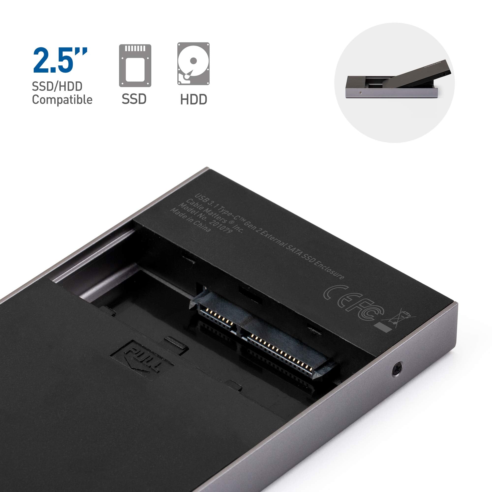 Cable Matters Premium Aluminum 10Gbps Gen 2 USB C Hard Drive Enclosure for 2.5' SSD/HDD with USB C and USB A Cables   Thunderbolt 4 / USB4 / Thunderbolt 3 Port Compatible with MacBook Pro, MacBook Air