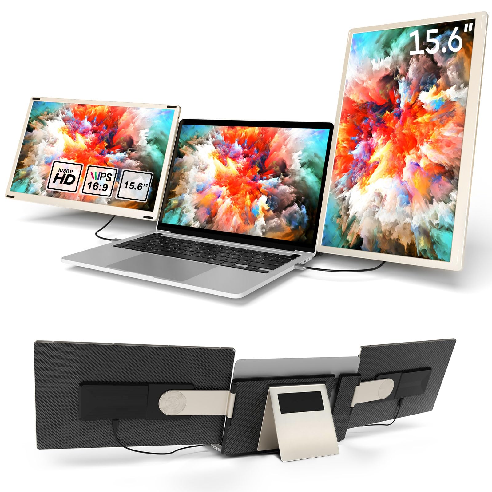 Laptop Screen Extender, 15.6'' Fhd 1080P Ips Triple Portable Monitor Fit For 13 17.3'' Laptop, Build In Stand And Dual Speakers,