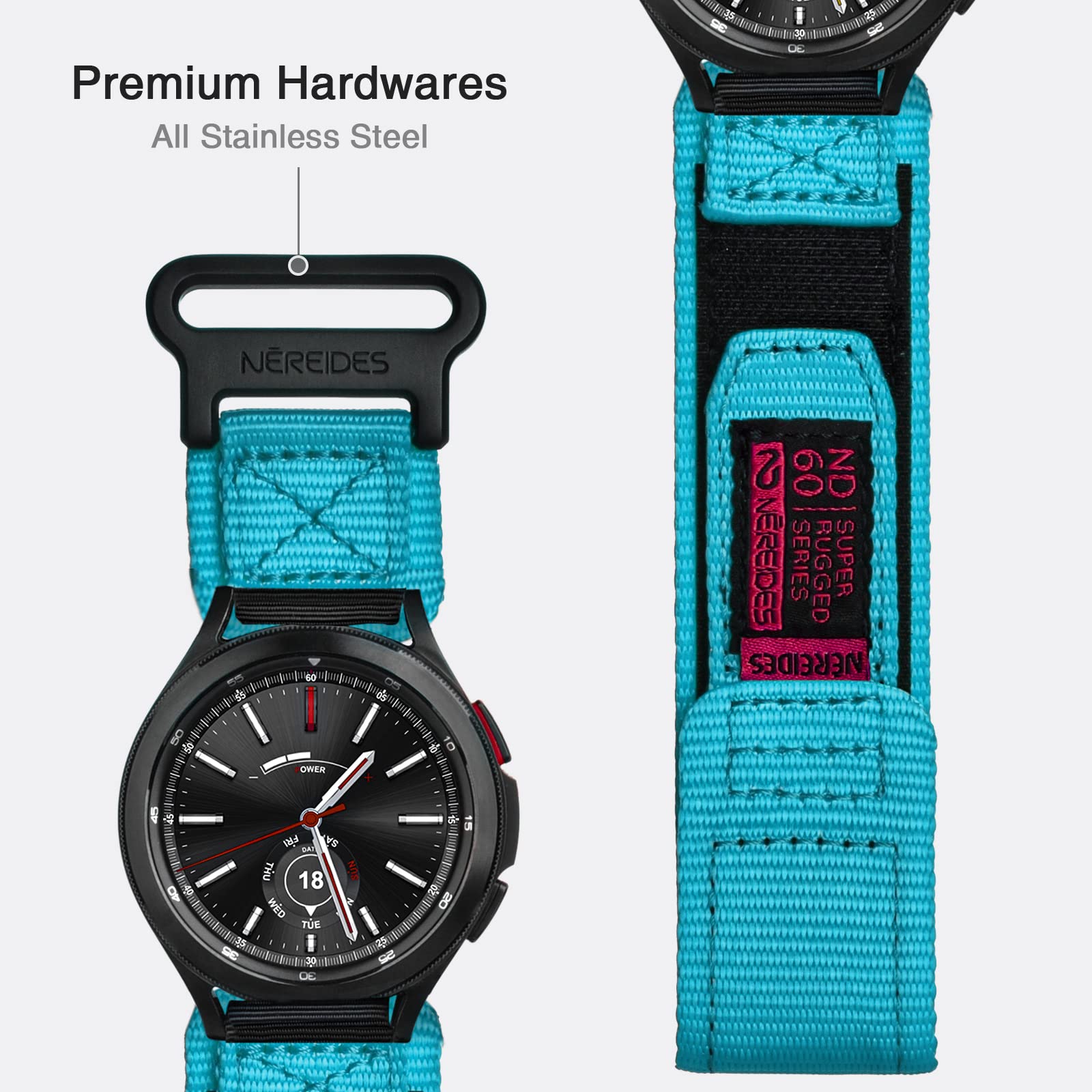 Nereides Band Compatible With Samsung Galaxy Watch 6 Classic 43Mm 47Mm/Watch 5 Pro 45Mm/Watch 4 5 6 40Mm 44Mm/Watch 4 Classic 42Mm 46Mm, 20Mm Rugged Nylon Woven Loop Sports Strap