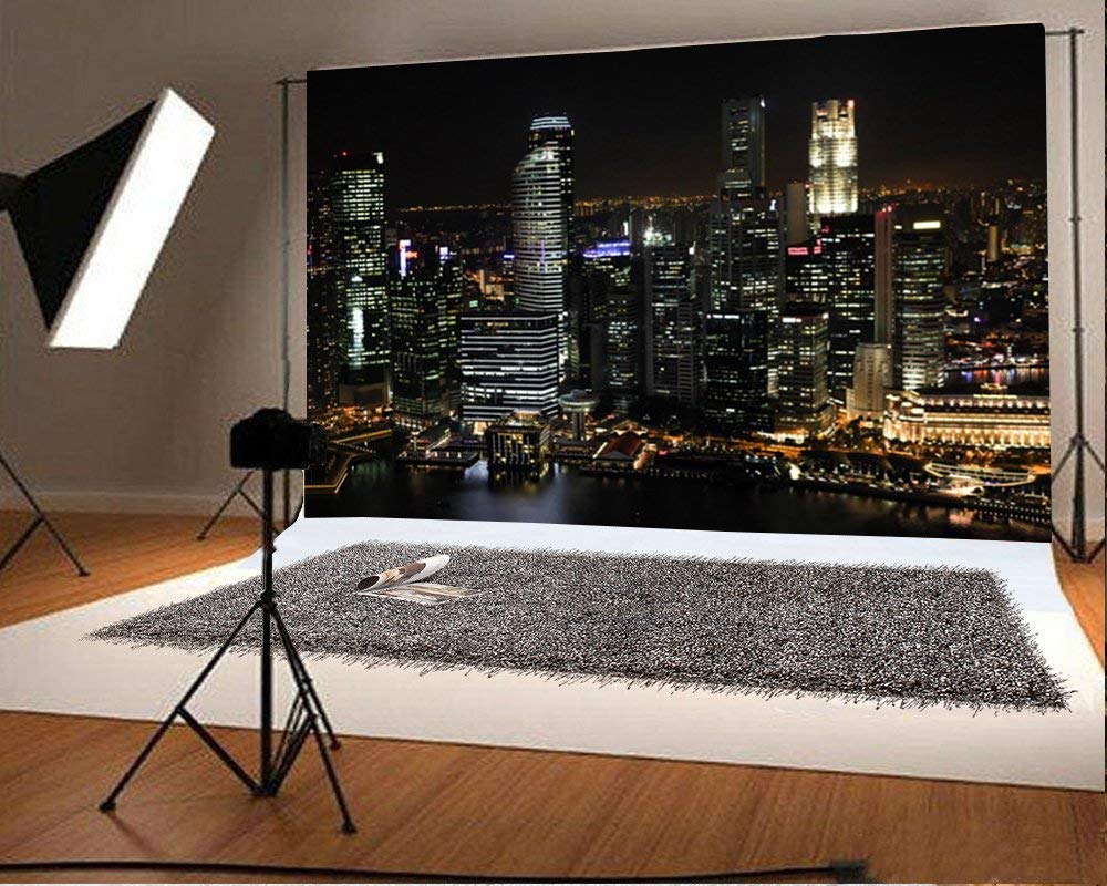 Laeacco 7X5Ft Aerial View Famous Big City Backdrop For Photography Modern City Night View Background Skyscraper Urban Light Skyline Birthday Party Banner Online Live Broadcast Video Prop Photo Studio