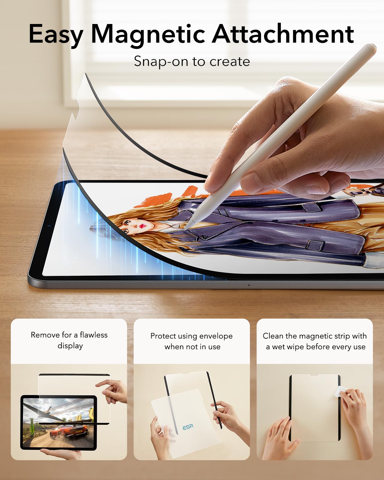 Esr For Ipad Air 5/4 Paper Feel Magnetic Screen Protector(2022/2020, 10.9 Inch) And Ipad Pro 11 Inch (2022/2021/2020/2018), Write And Draw Like On Paper, Detachable And Reusable, Matte Finish