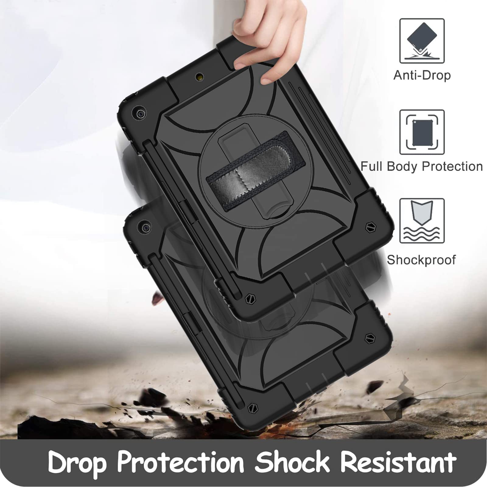 Ltrop Ipad 9Th/8Th/7Th Generation Case, Ipad 10.2 Inch Case(2021/2020/2019)   Shockproof Ipad Cover Case With Rotating Stand/Sho