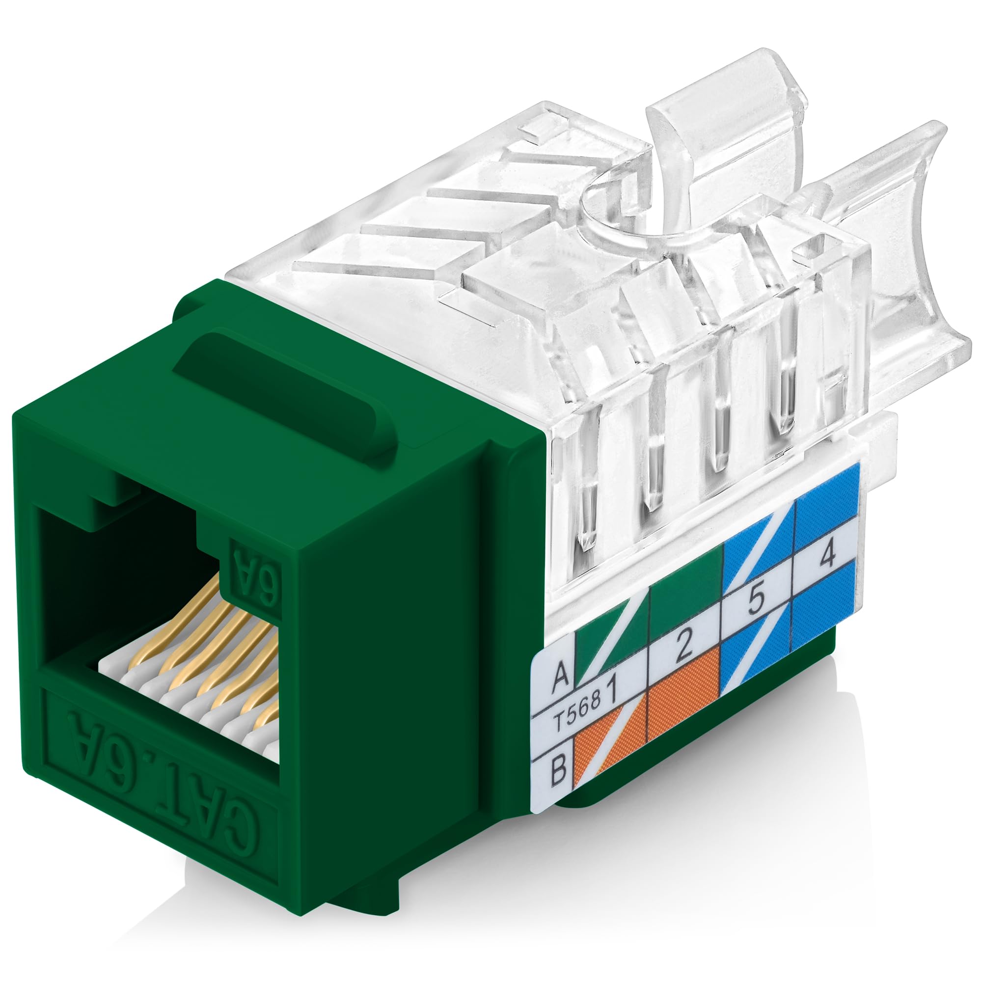 Everest Media Solutions 45 Angled Cat6A Keystone Jack In Green   Slim Profile, Utp Rj45 Female Ethernet Connector   Compatible W