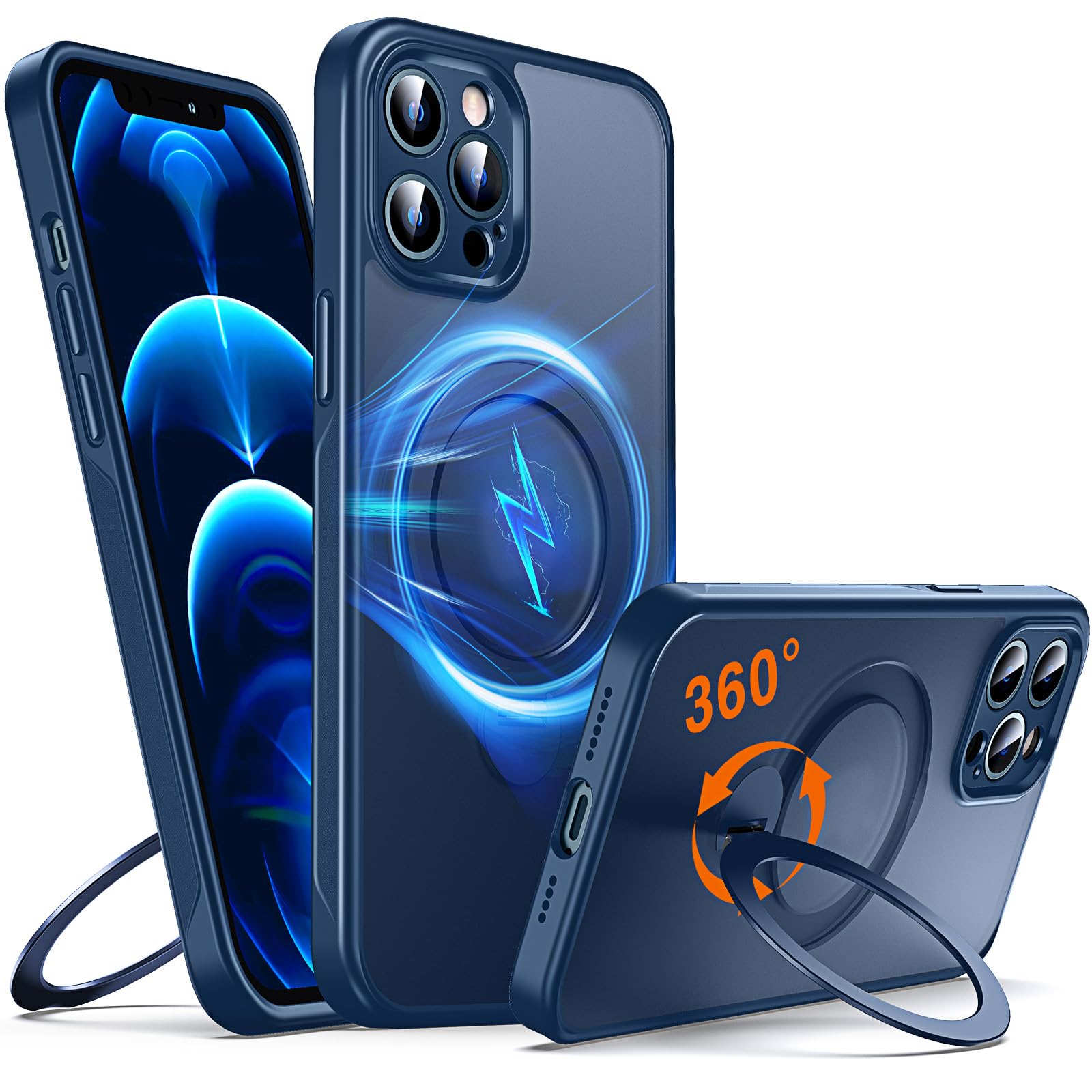 Chicfun 360 O-Ring MagStander for iPhone 12 Pro Max Case with Magnetic Kickstand Ring Holder [Compatible with MagSafe][360Rotate