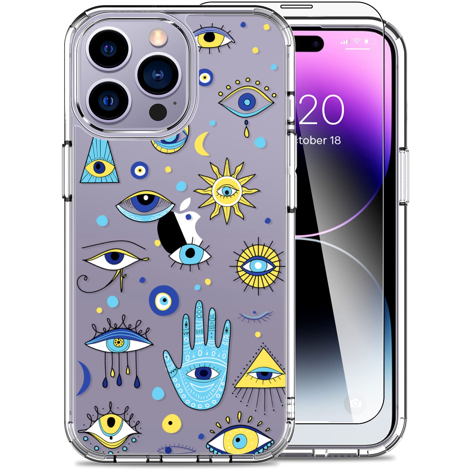 LUHOURI Designed for iPhone 14 Pro Max Case with Screen Protector - Slim Fit, Sturdy Clear Acrylic Cover for Women and Girls - P