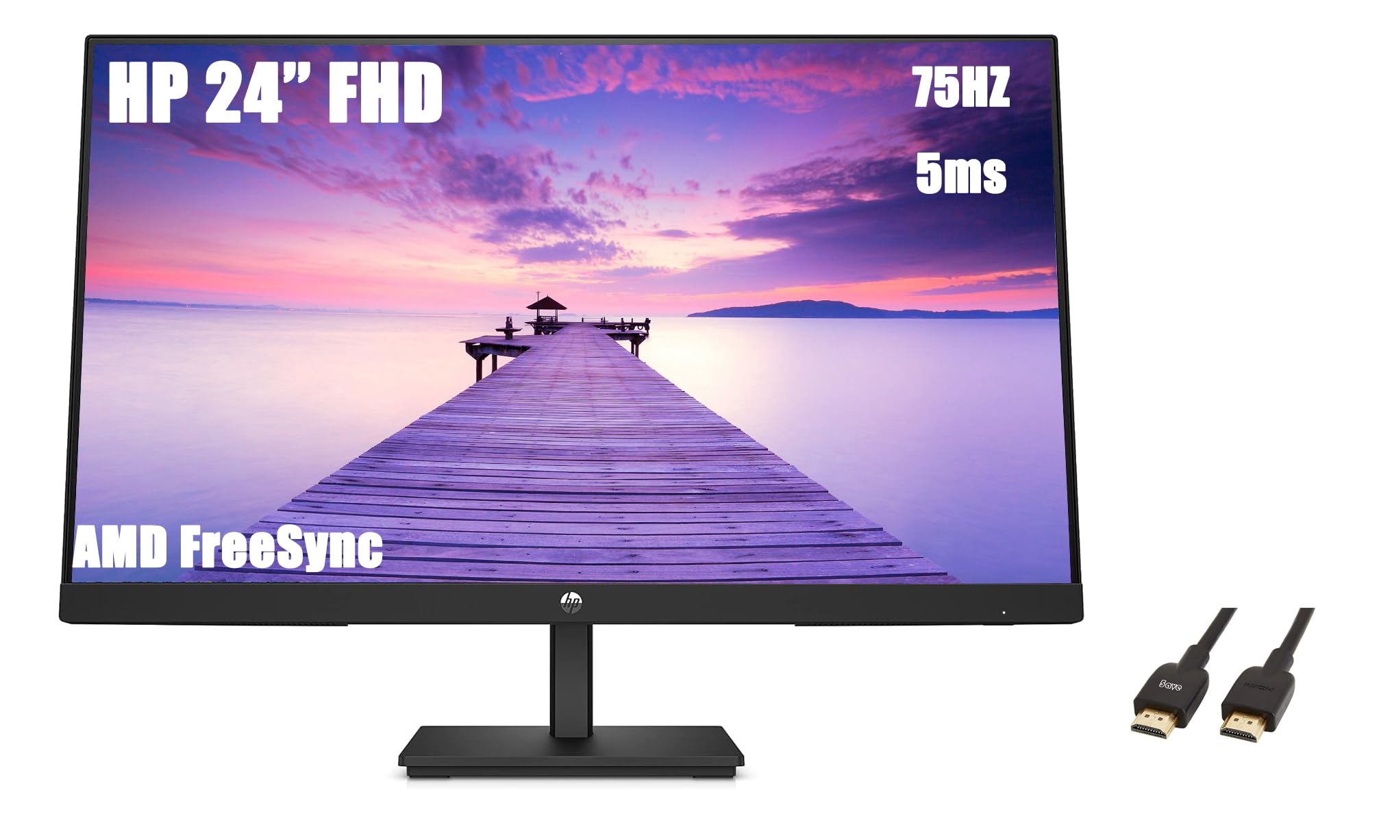 Hp 24'''' Fhd Va Monitor, Full Hd 1920 X 1080 Lcd Display, 5Ms Response Time, 75Hz Refresh Rate, 16:9 Aspect Ratio, 250 Nit, Fre
