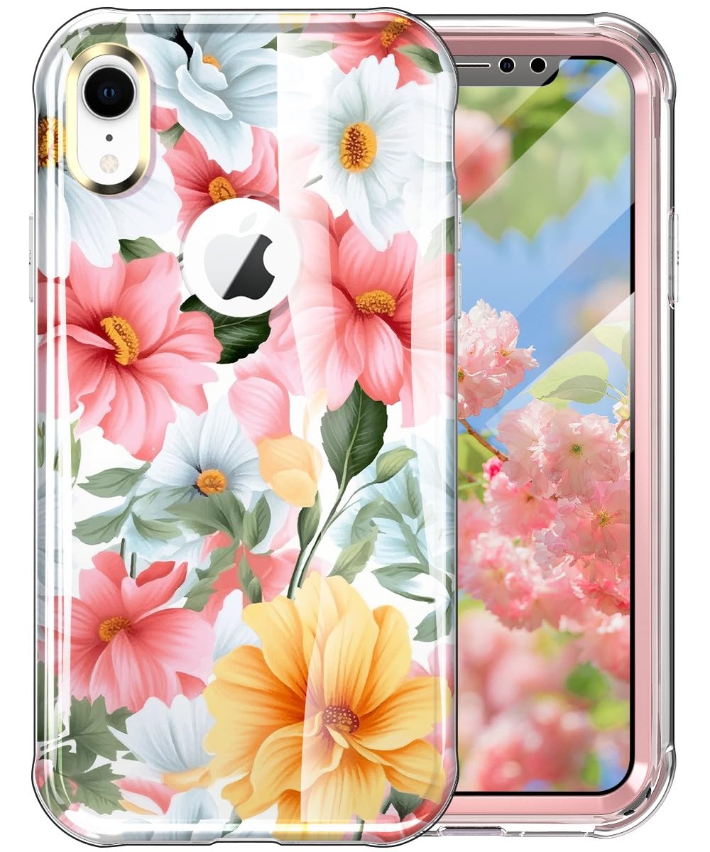 Turquiase Cute Flower Case For Iphone Xr 6.1 Inch Built With Screen Protector, Lightweight And Stylish Full Body Shockproof Prot