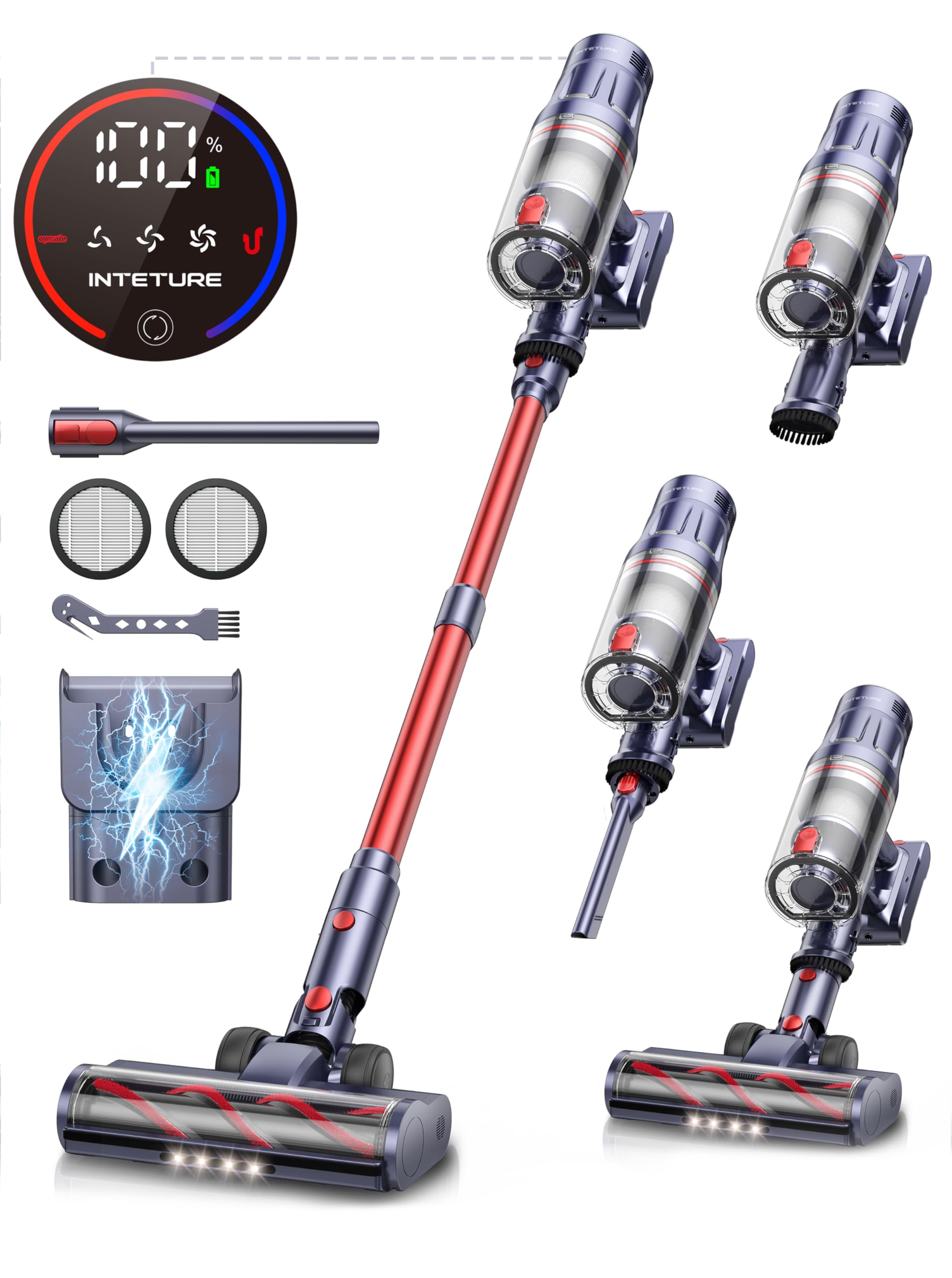 Inteture Cordless Vacuum Cleaner, 550W 45Kpa Vacuum Cleaners For Home, Stick Vacuum With Self Standing, Max 60 Mins, Touch Scree