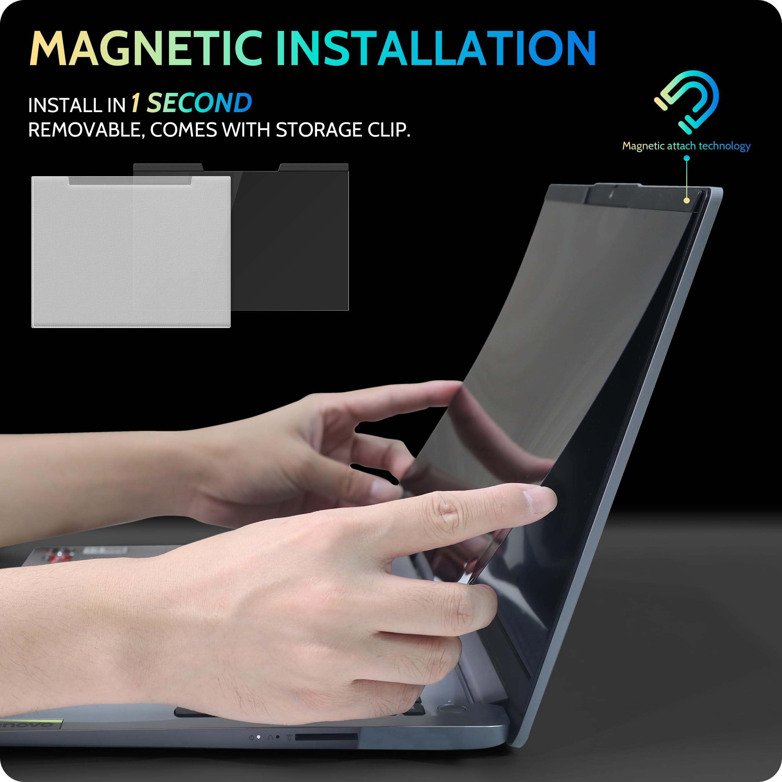 Peslv Magnetic Laptop Privacy Screen 13.4 & 13.3 Inch For 16:10 Computer Monitor, 13'' Removable Anti Glare Protector Blue Light