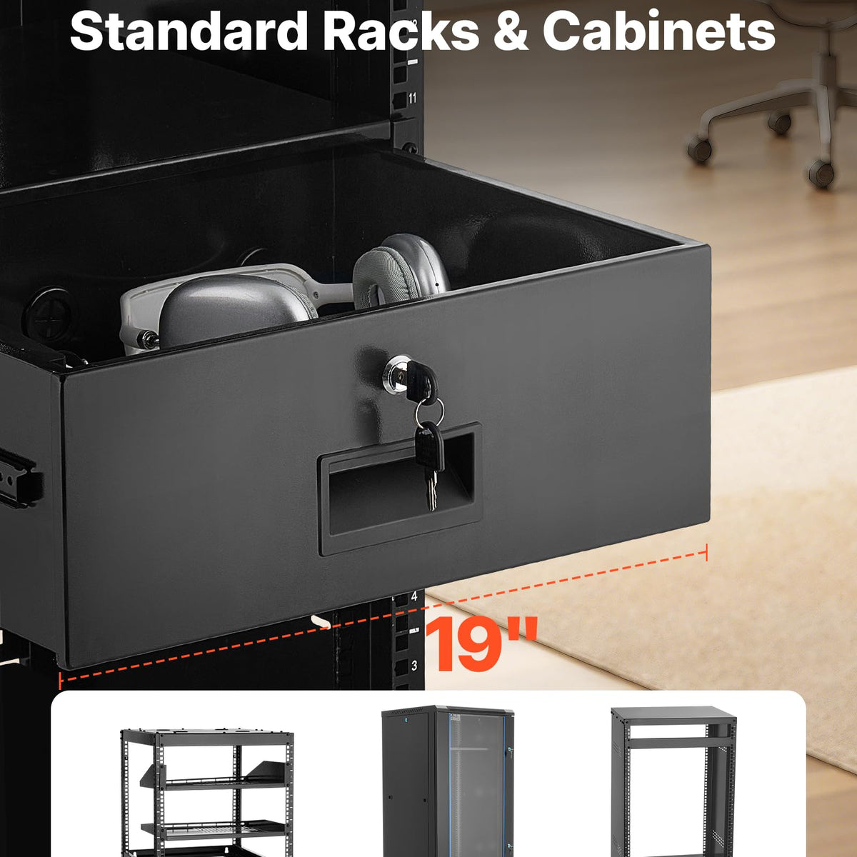 VEVOR 4U Rack Drawer, Lockable Server Cabinet Case, 13.8 Depth Server ...