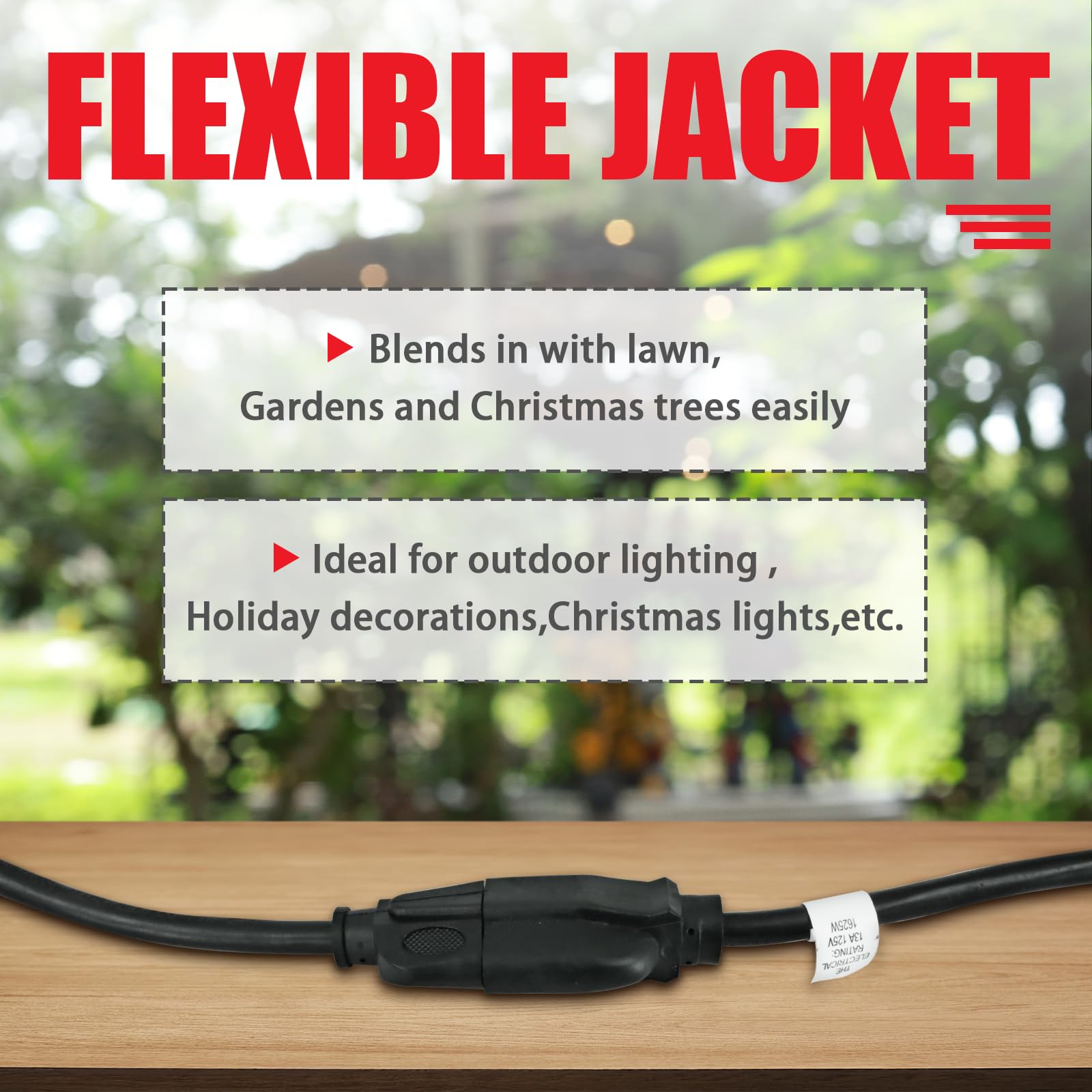 Ep 25Ft Black Outdoor Extension Cord, 16/3 Sjtw Heavy Duty Waterproof, 3 Prong Grounded Plug, 13A 1625W 16Awg, Cold Resistant Fl