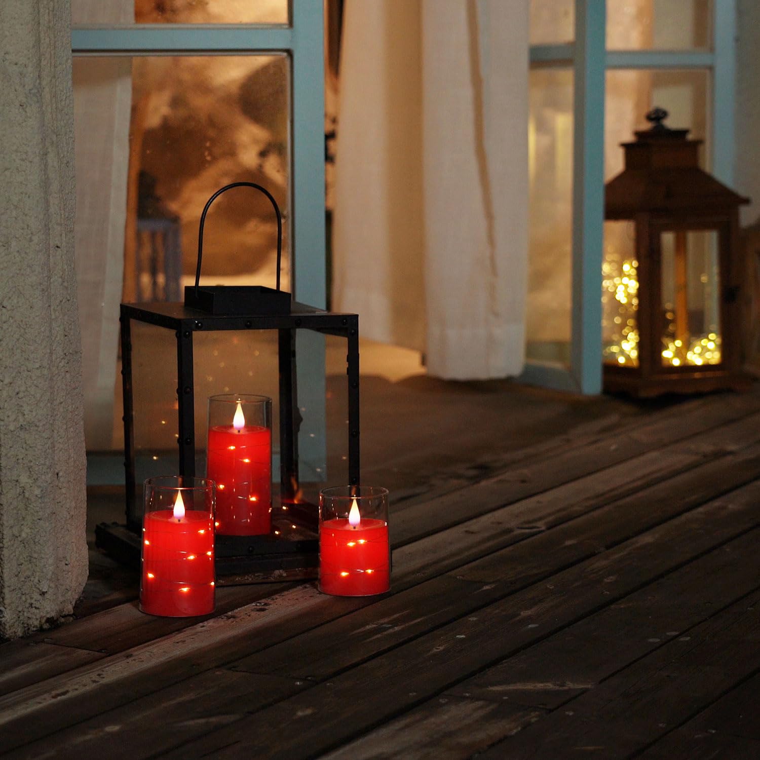 Homemory Flickering Flameless Candles With String Lights, Battery Operated Candles, Embedded String Lights Led Candles, Unbreaka