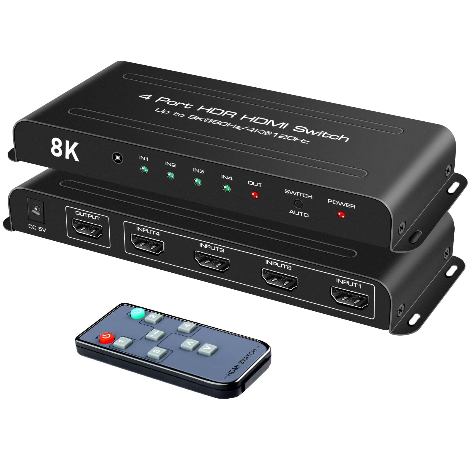 8K Hdmi 2.1 Switch 4 In 1 Out, Ferrisa 4K@120Hz Hdmi Switcher Selector 4 Port With Ir Remote Support 8K@60Hz, Auto Switch, Hdcp 2.3, Hdr 10+, Vrr, Cec For Xbox, Ps5, Fire Stick, Projector