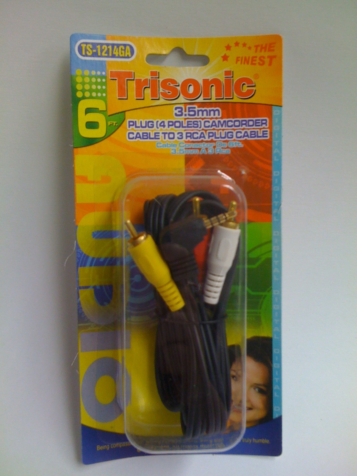 6 Ft. 3.5Mm Plug Camcorder Cable To 3 Rca Ts 1214Ga Plug Adapter Connectors Video Cables By Trisonic