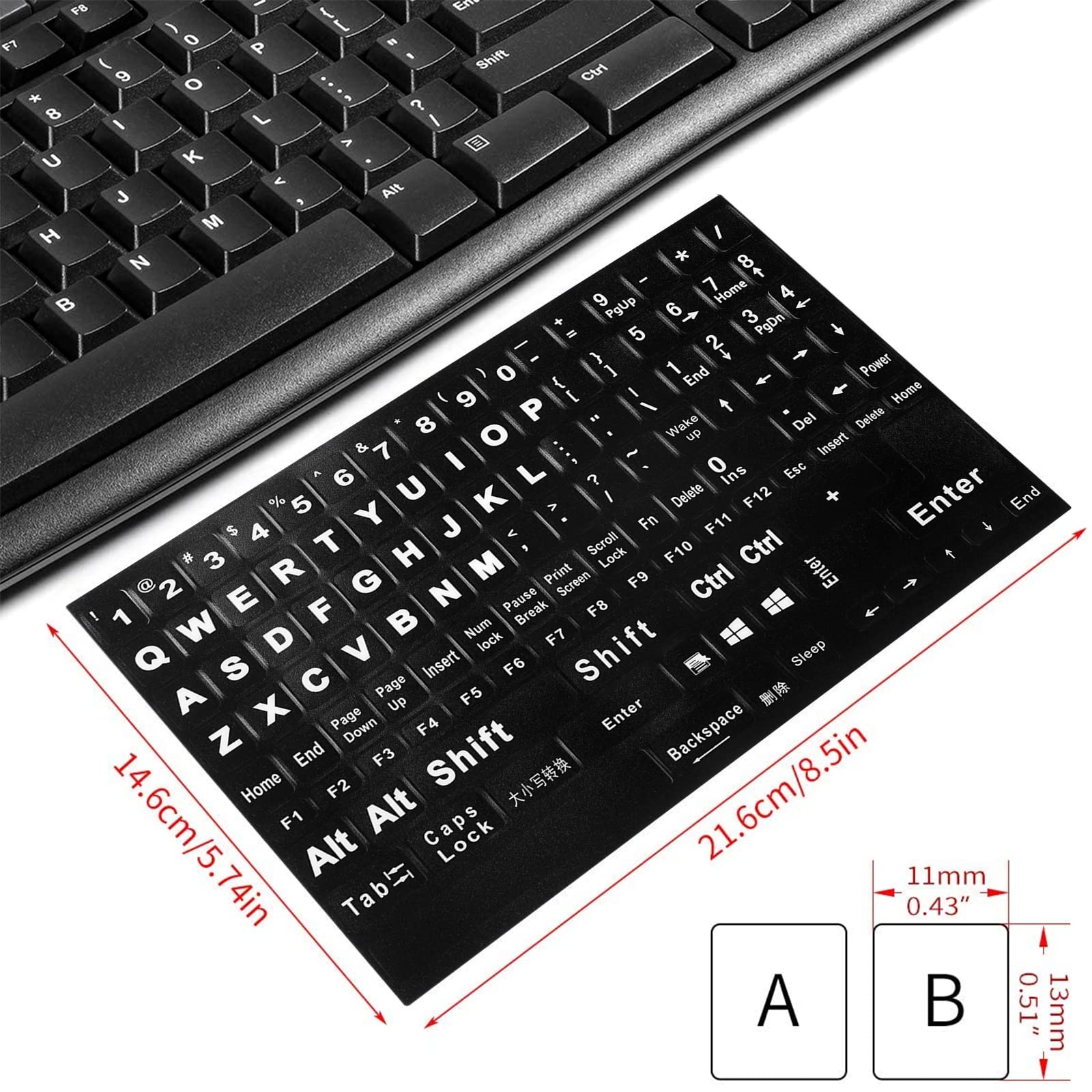 English Keyboard Stickers[6 In 1],Full Size Big Letter English Keyboard Sticker With Black Font On White Background Universal Fo