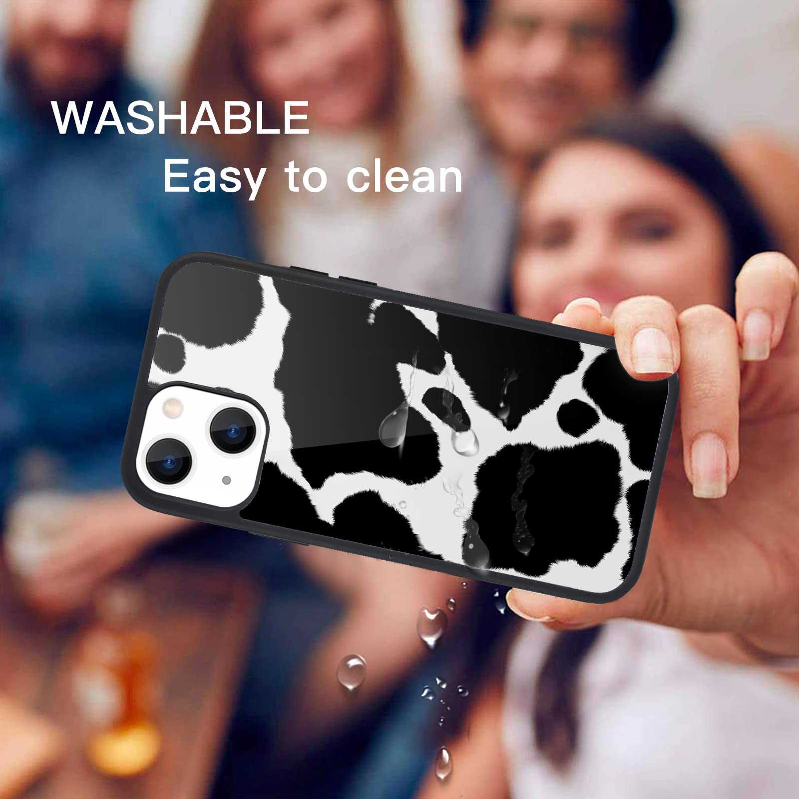 Maycari Compatible With Iphone 13 Case For Children Women Cute Animal Design, Hard Back With Black Cow Pattern Soft Tpu Bumper P