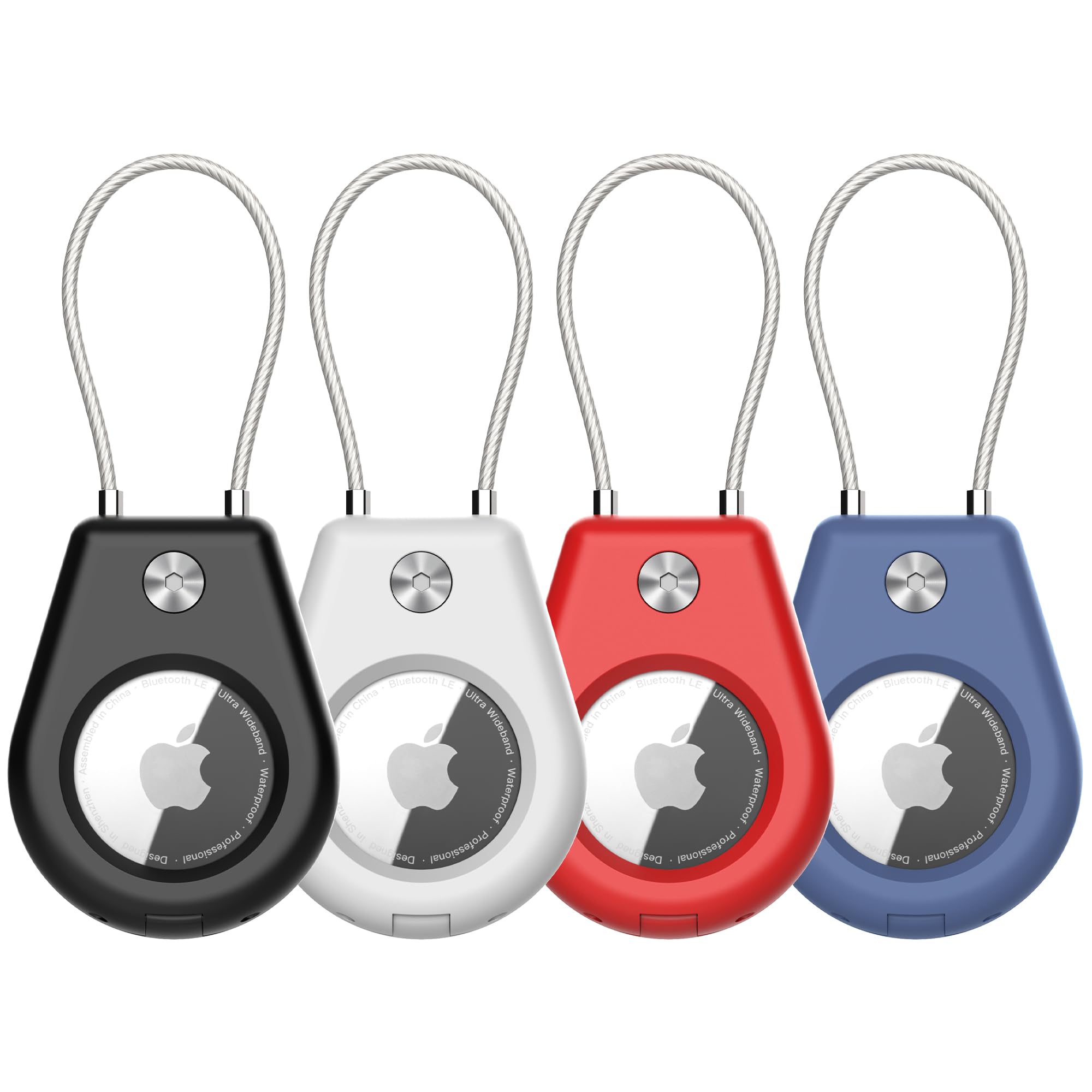 Skyarmor Airtag Secure Holder With Wire Cable, 4 Pack Air Tag Keychain Holders For Key Ring, Keys, Luggage, Backpack, Sturdy Pro