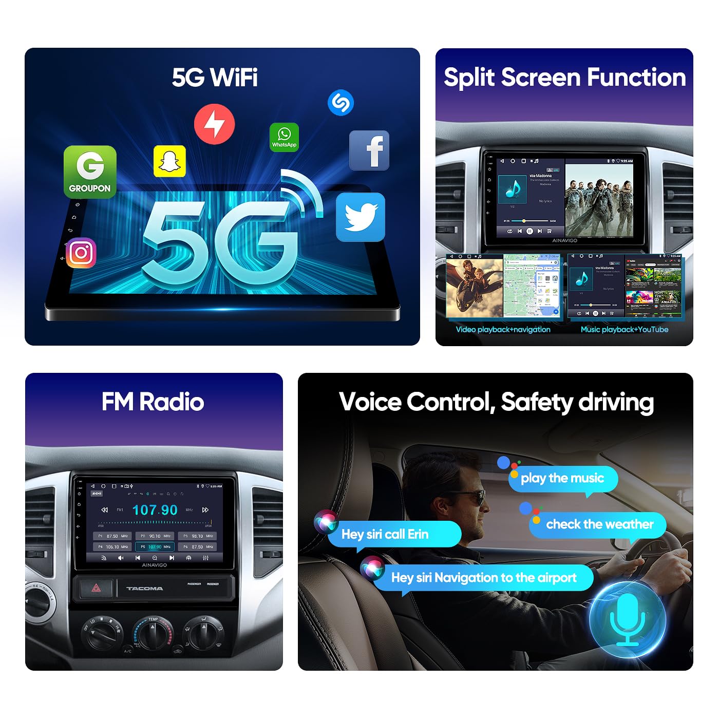 9 Inch Car Radio Stereo Upgrade For Toyota Tacoma 2005 2015 With Android12/5G Wifi/Wireless Carplay/Android Auto/Touch Screen/Gp