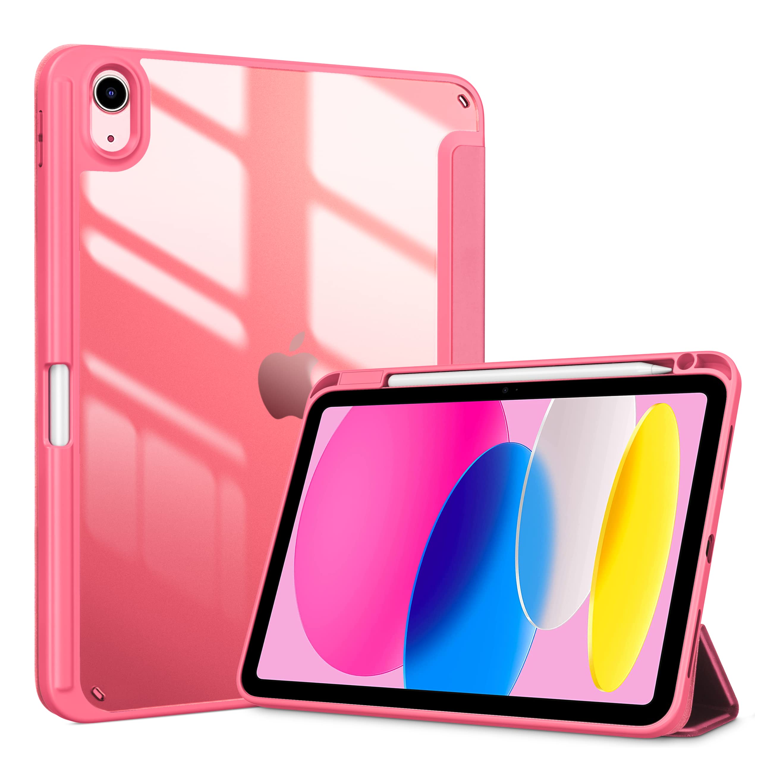 Procase For Ipad (A16) 11Th Generation 11 Inch 2025/10Th Generation 10.9 Inch 2022 Case With Pencil Holder, Hybrid Ipad 11 10 Case With Clear Back, Supports Auto Wake/Sleep  Pink