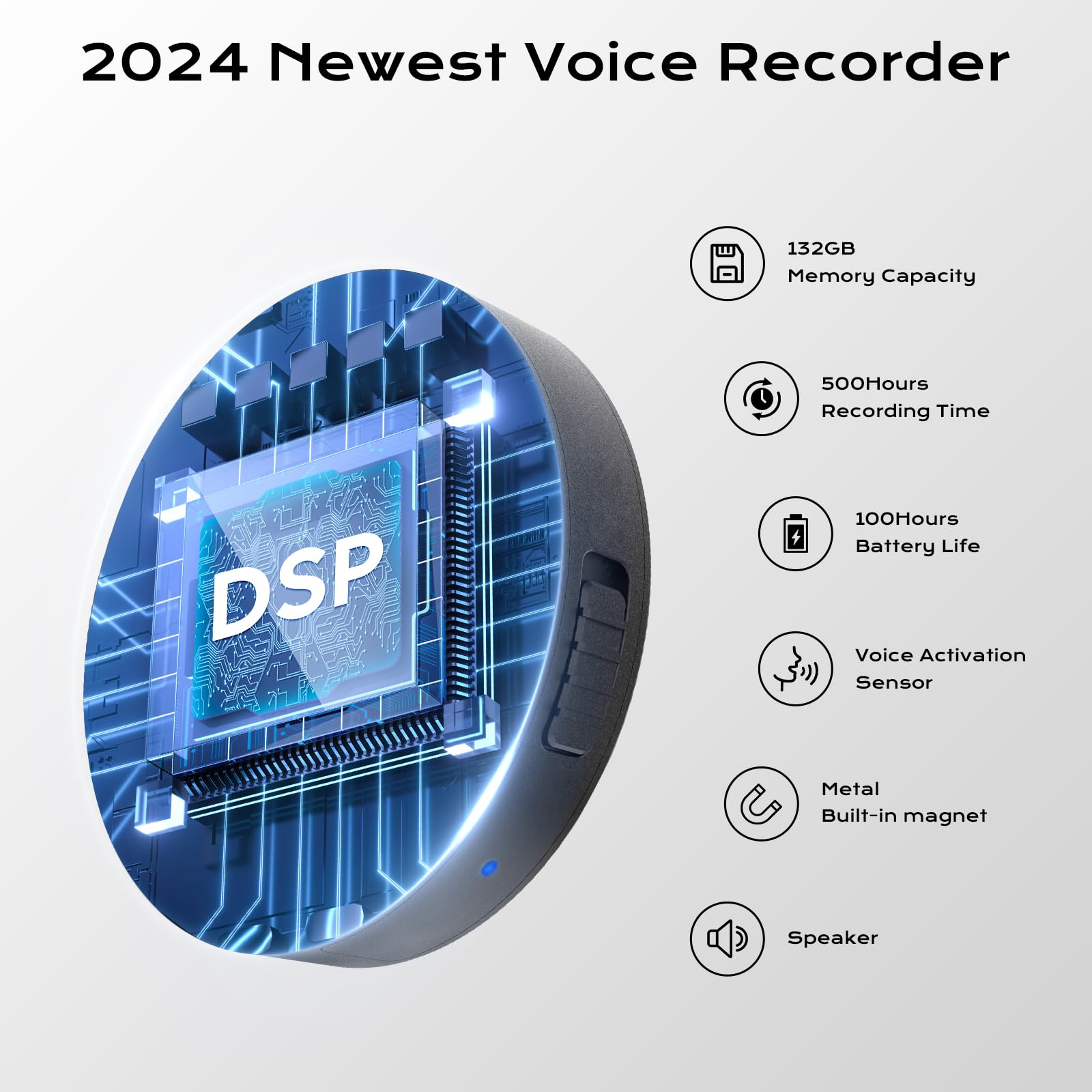 132G (9800 Hour) Voice Activated Recorder   Elasound Voice Recorder With Ai Intelligent Triple Noise Reduction, Portable Audio R