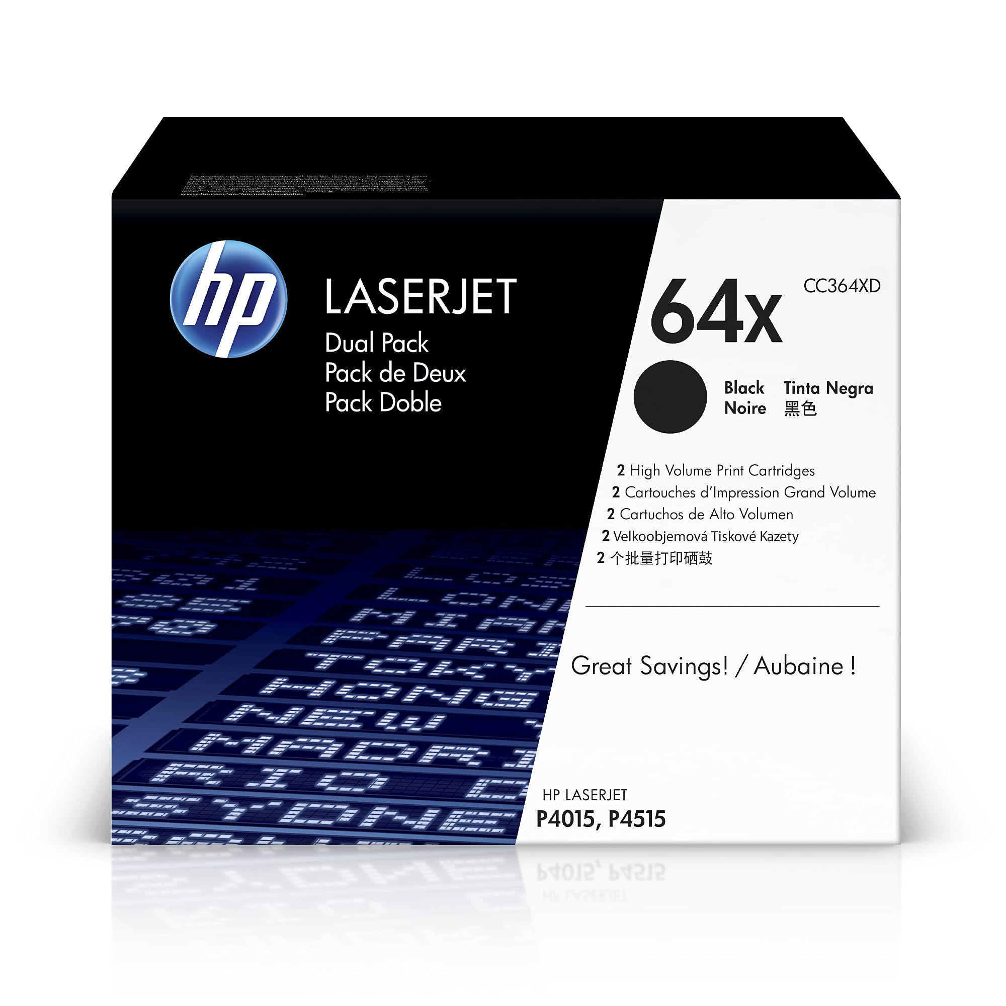 Hp Original 64X Black High-Yield Toner Cartridges (2-Pack) | Works With Laserjet P4015, P4515 Series | Cc364Xd