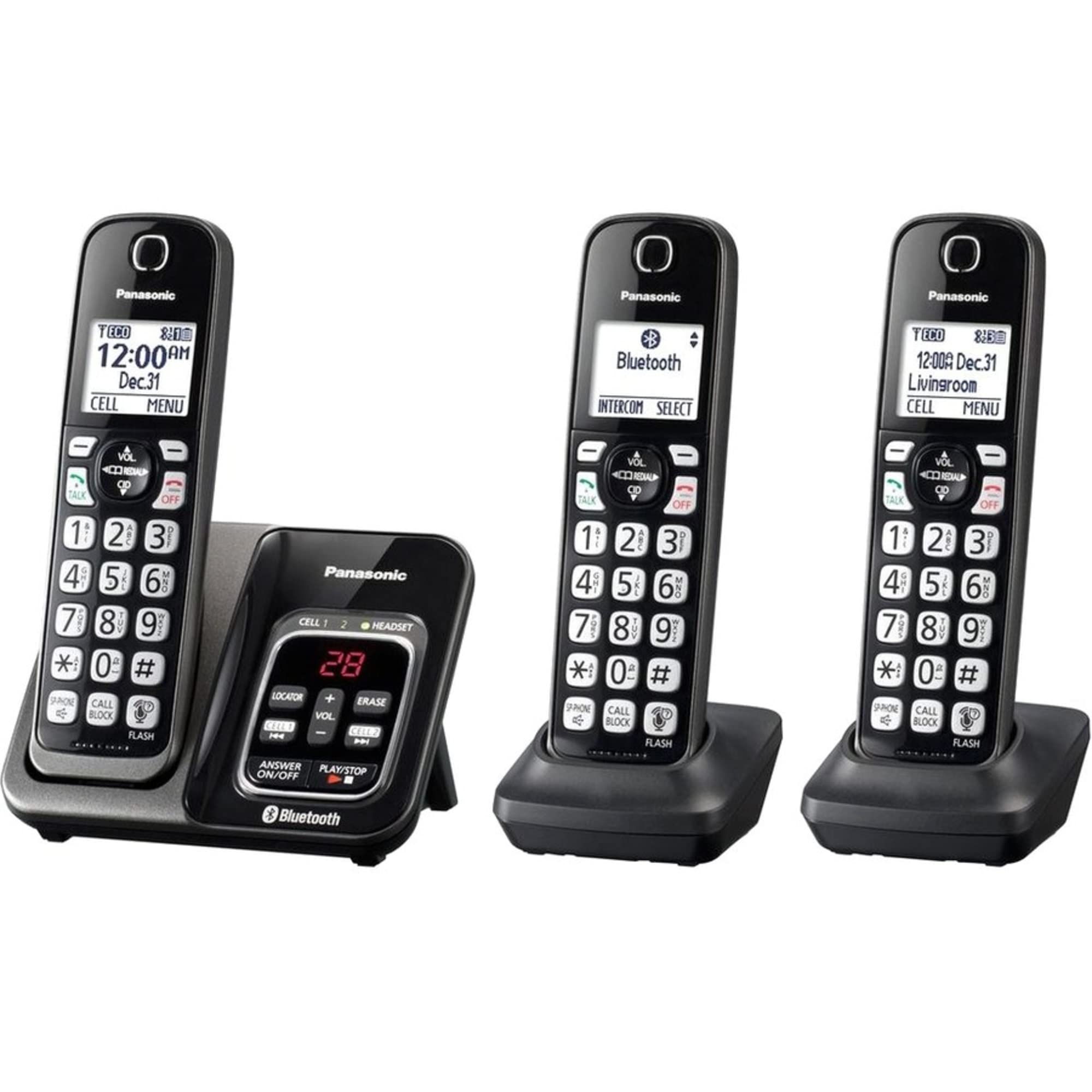 Panasonic Expandable Cordless Phone System With Link2Cell Bluetooth, Voice Assistant, Answering Machine And Call Blocking   3 Co